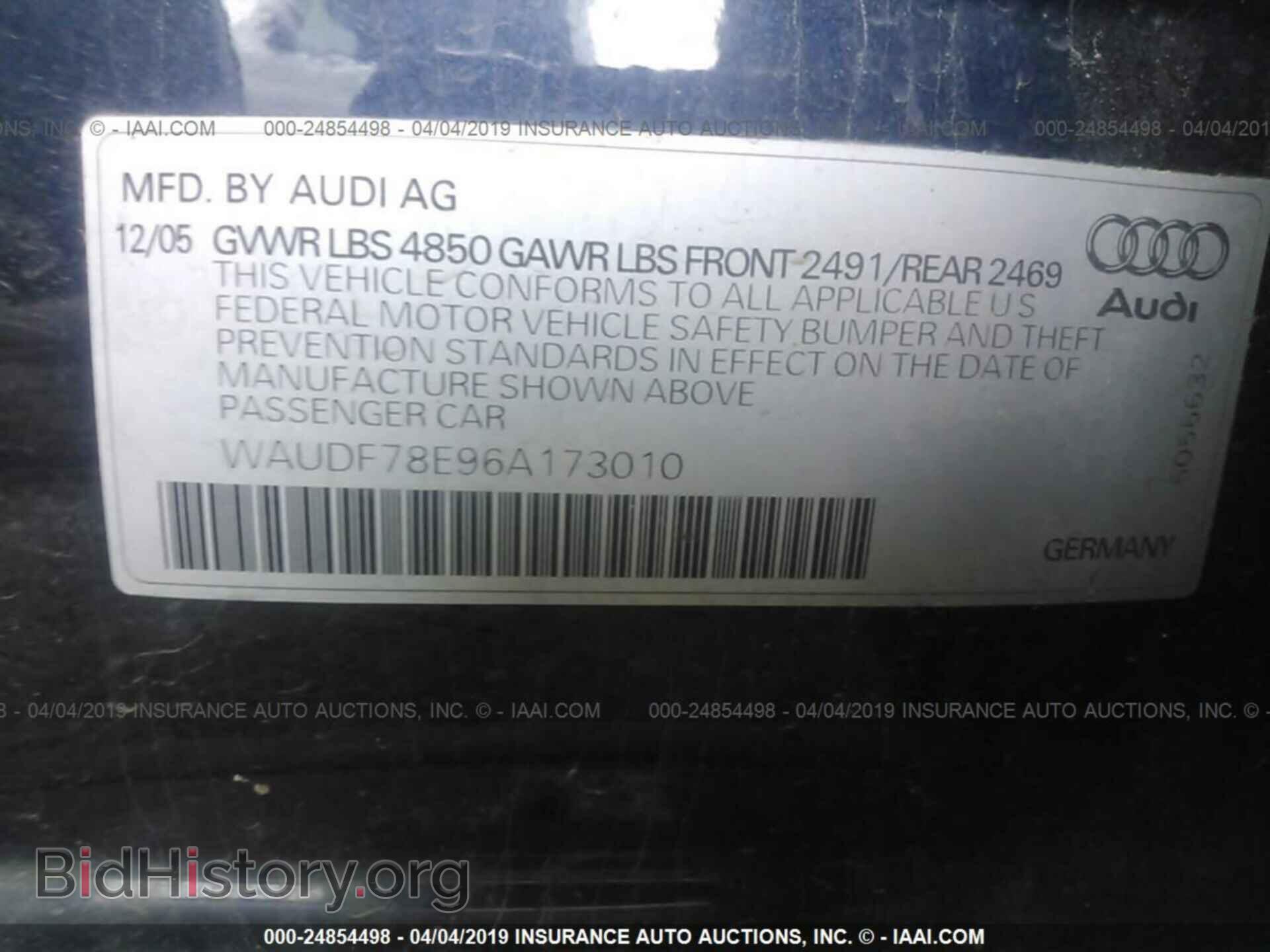 2006 AUDI A4 - VIN: WAUDF78E96A173010 - Фото 9