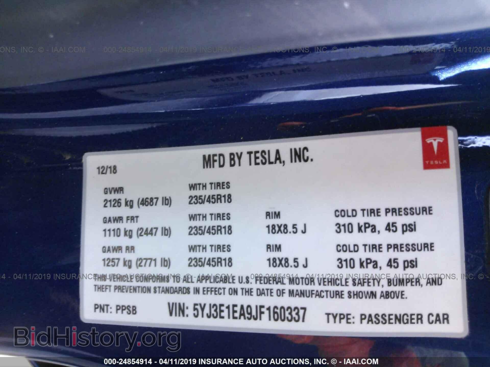 2018 TESLA MODEL 3 - VIN: 5YJ3E1EA9JF160337 - Фото 9
