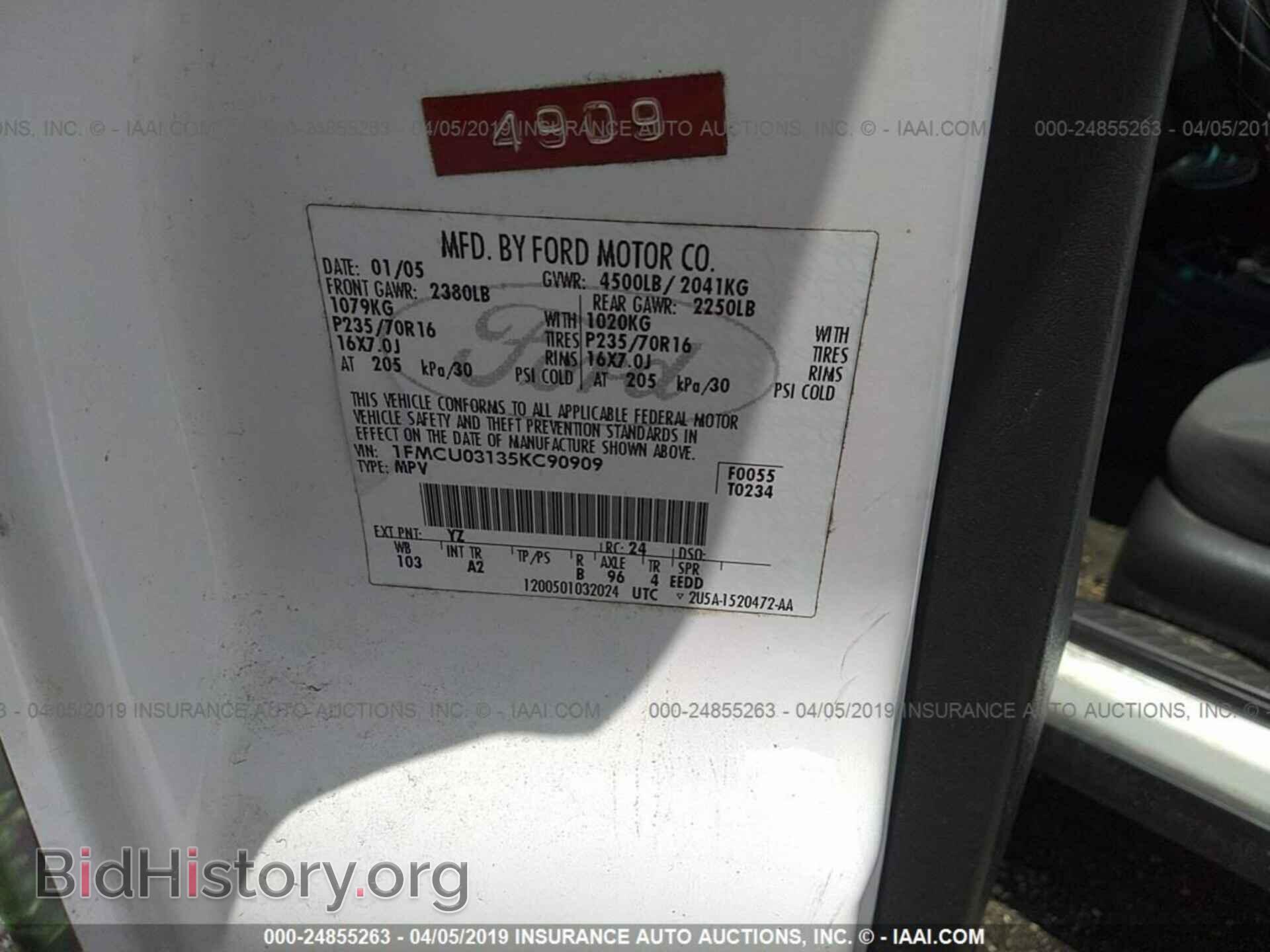 2005 FORD ESCAPE - VIN: 1FMCU03135KC90909 - Фото 9