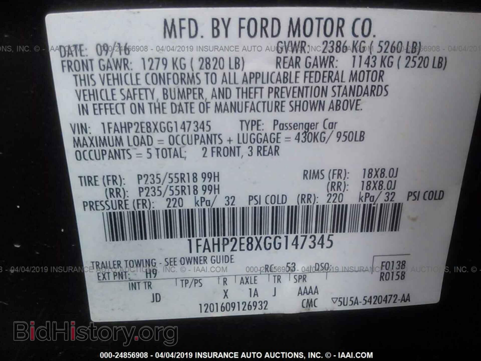 2016 FORD TAURUS - VIN: 1FAHP2E8XGG147345 - Photo 9