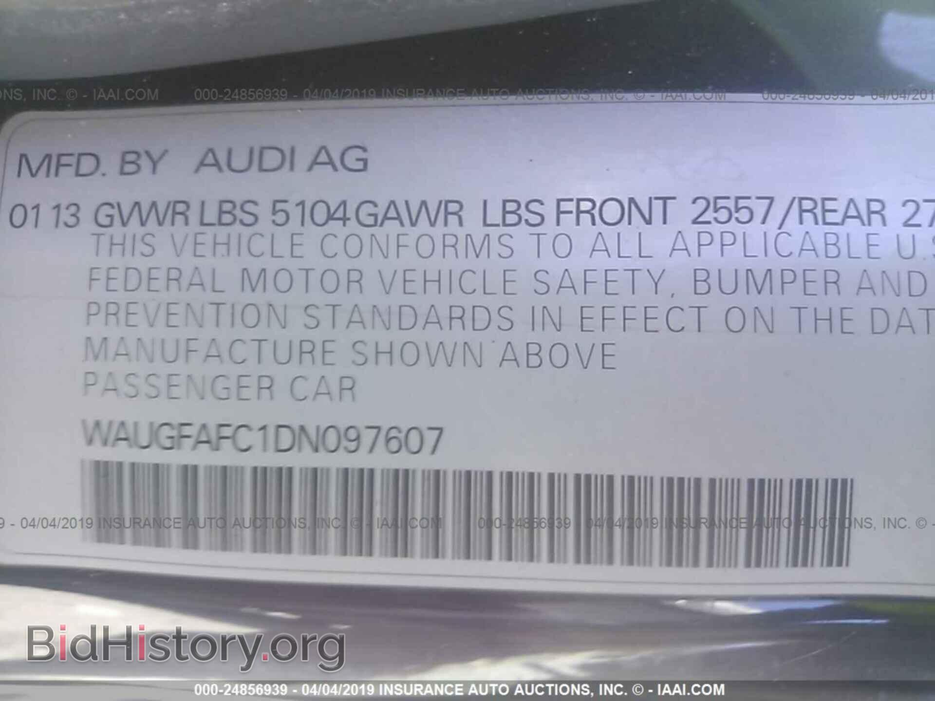 2013 AUDI A6 - VIN: WAUGFAFC1DN097607 - Фото 9