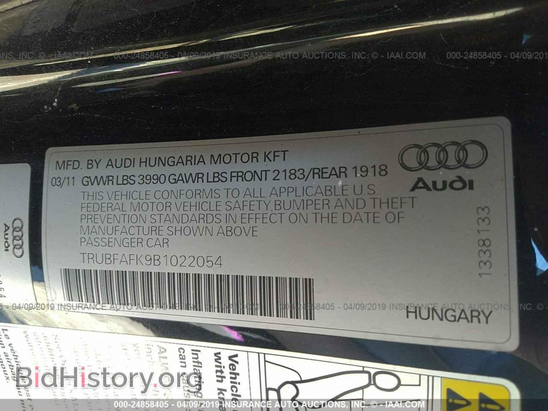 2011 AUDI TT - VIN: TRUBFAFK9B1022054 - Photo 9