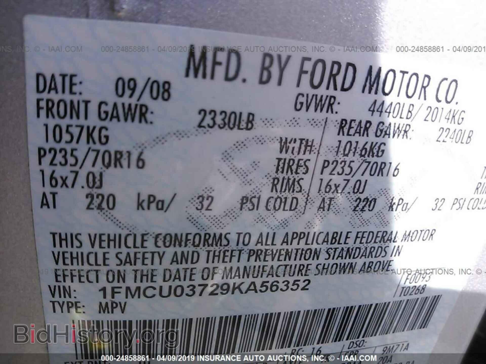 2009 FORD ESCAPE - VIN: 1FMCU03729KA56352 - Фото 9