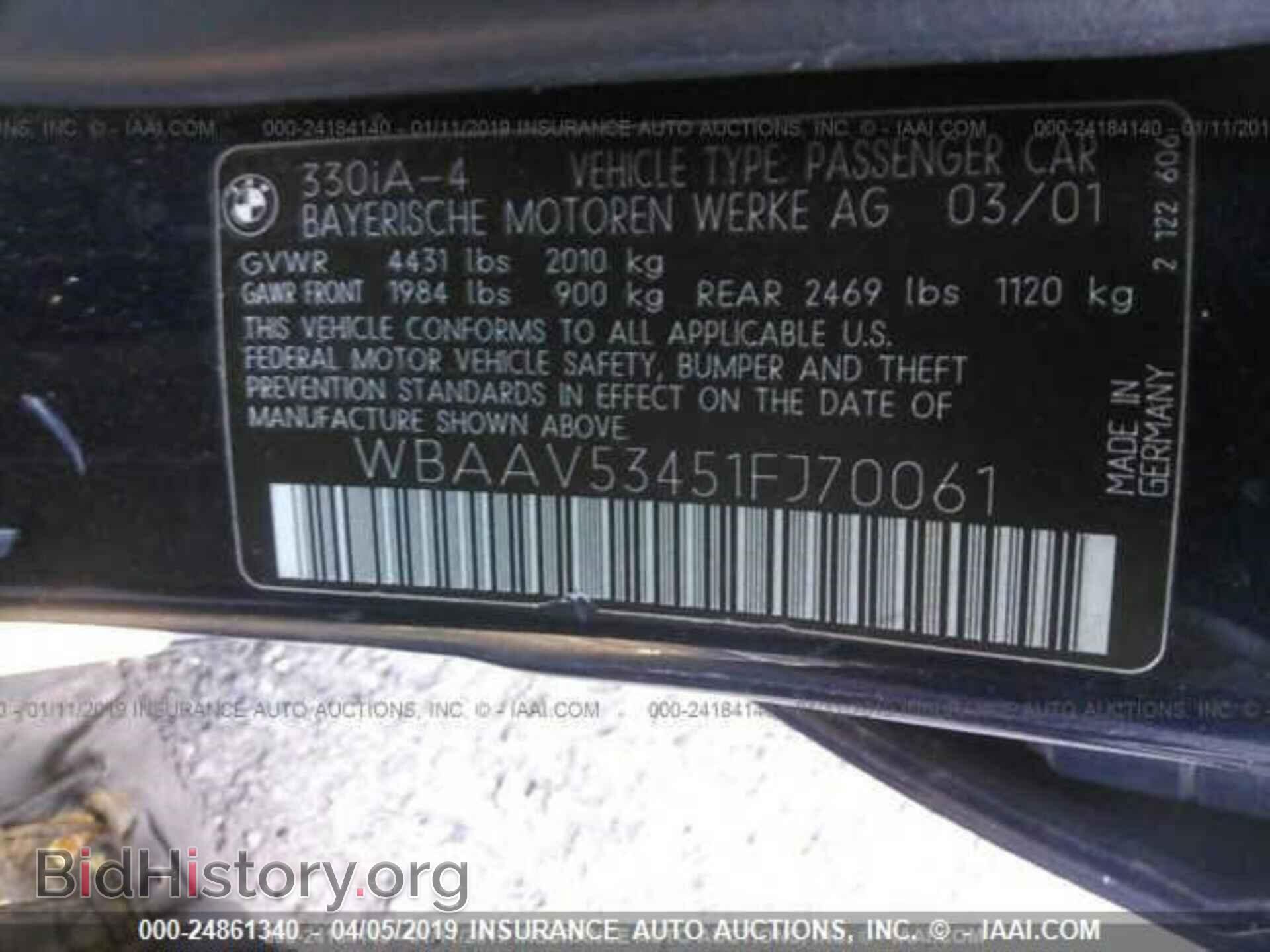 2001 BMW 330 - VIN: WBAAV53451FJ70061 - Фото 9