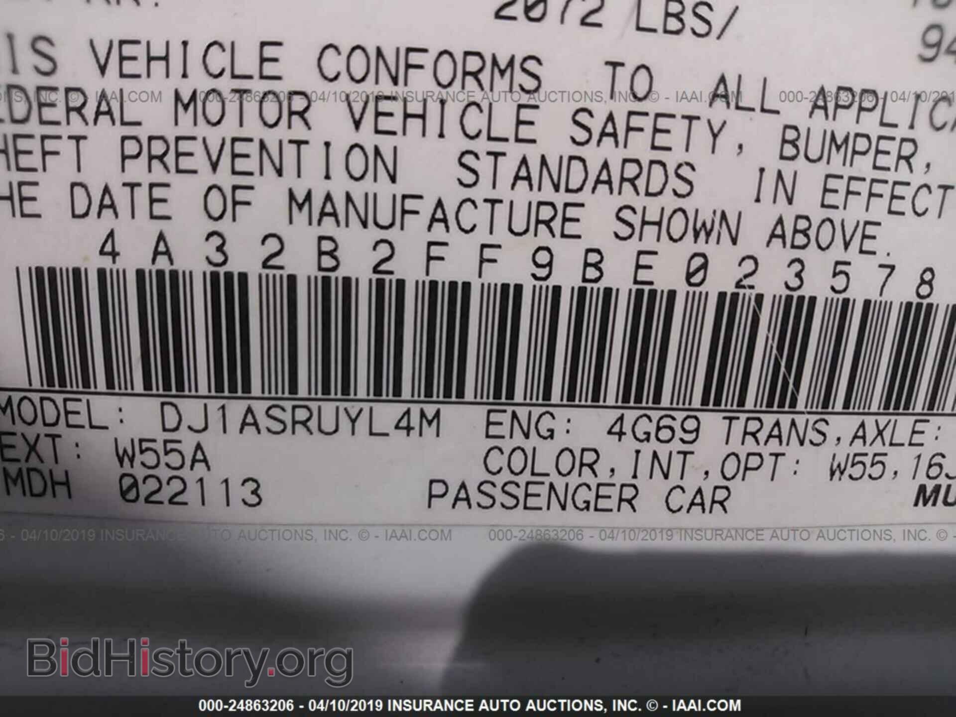 2011 MITSUBISHI GALANT - VIN: 4A32B2FF9BE023578 - Фото 9