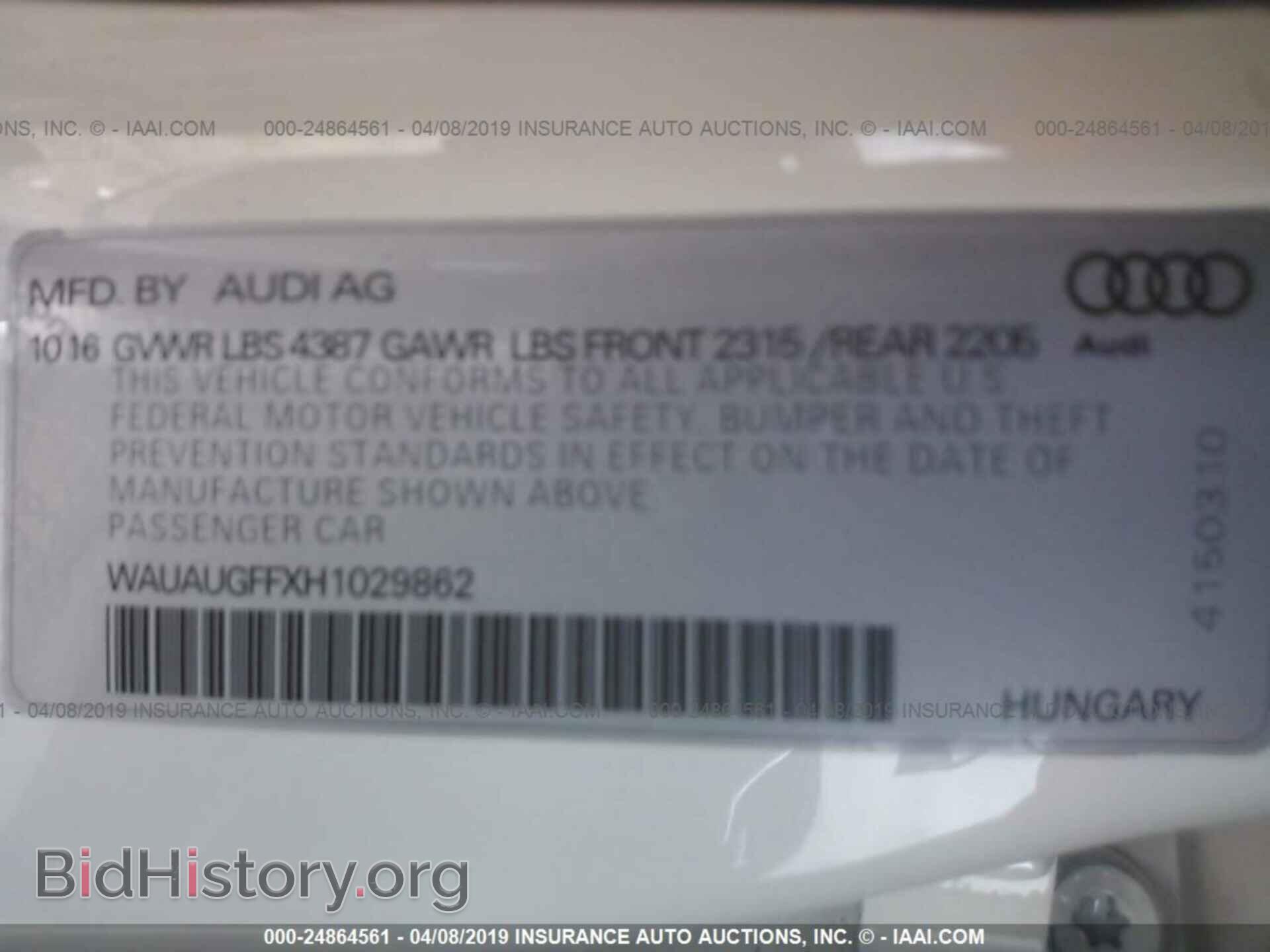 2017 AUDI A3 - VIN: WAUAUGFFXH1029862 - Фото 9