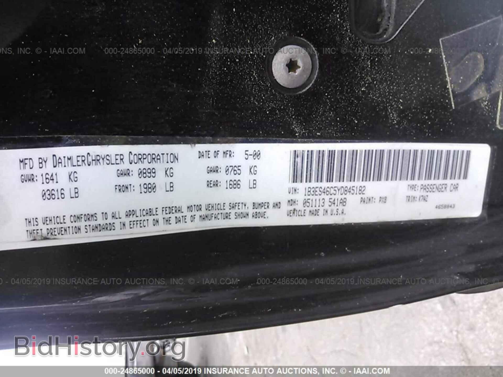2000 DODGE NEON - VIN: 1B3ES46C5YD845182 - Photo 9