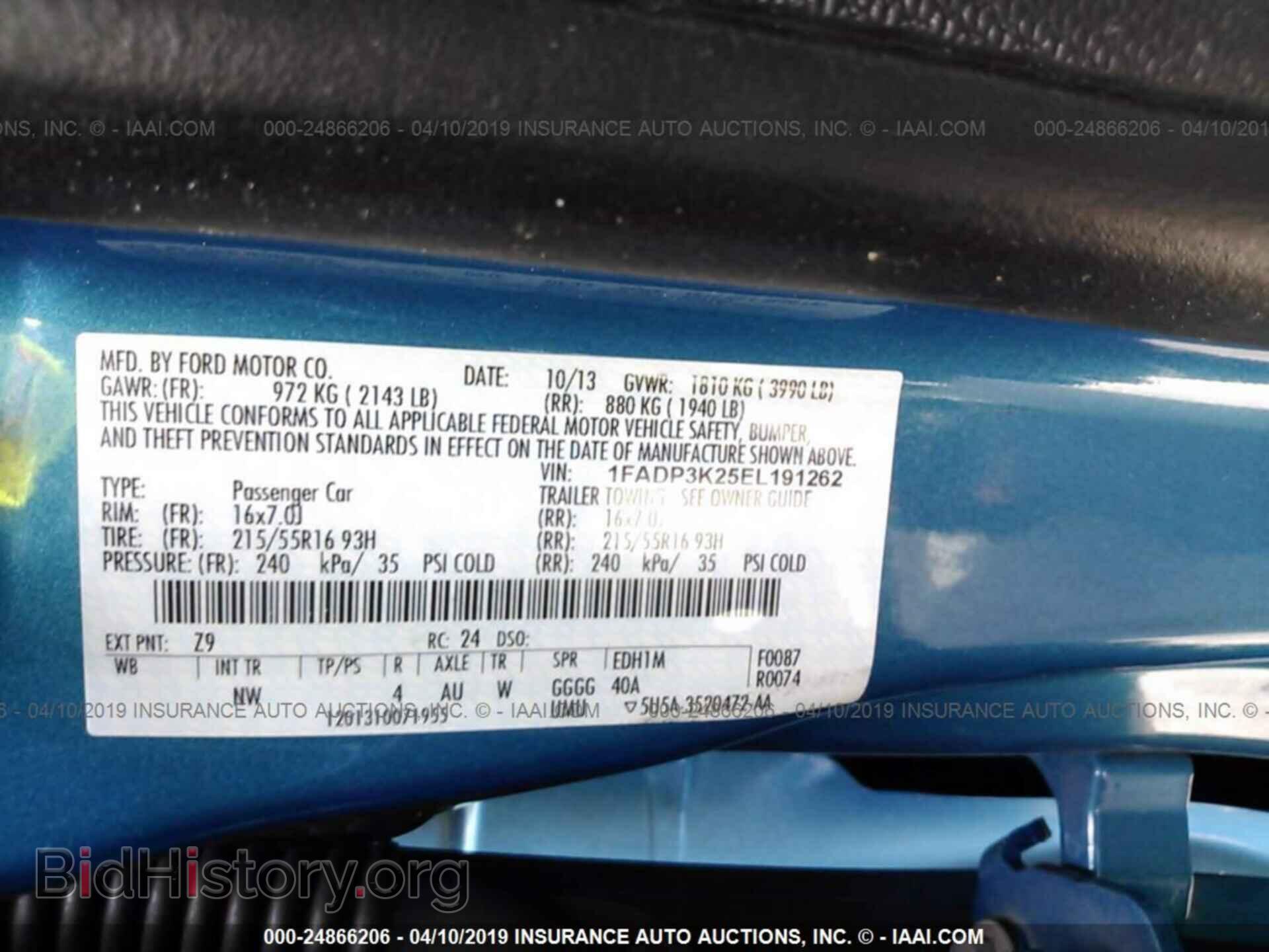 2014 FORD FOCUS - VIN: 1FADP3K25EL191262 - Фото 9
