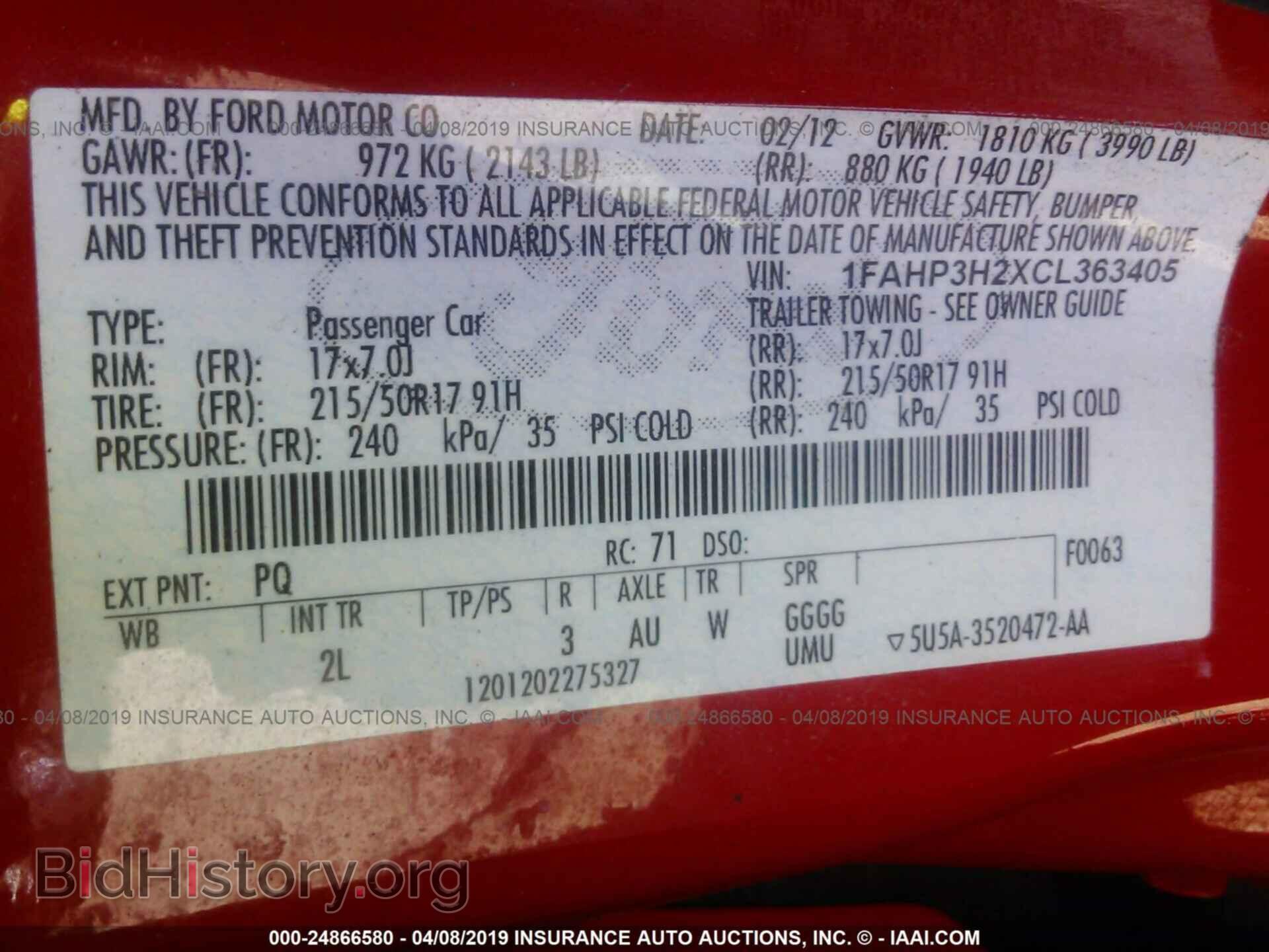 2012 FORD FOCUS - VIN: 1FAHP3H2XCL363405 - Фото 9