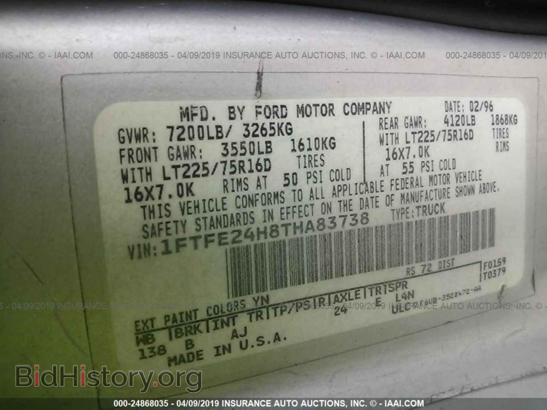 1996 FORD ECONOLINE - VIN: 1FTFE24H8THA83738 - Photo 9