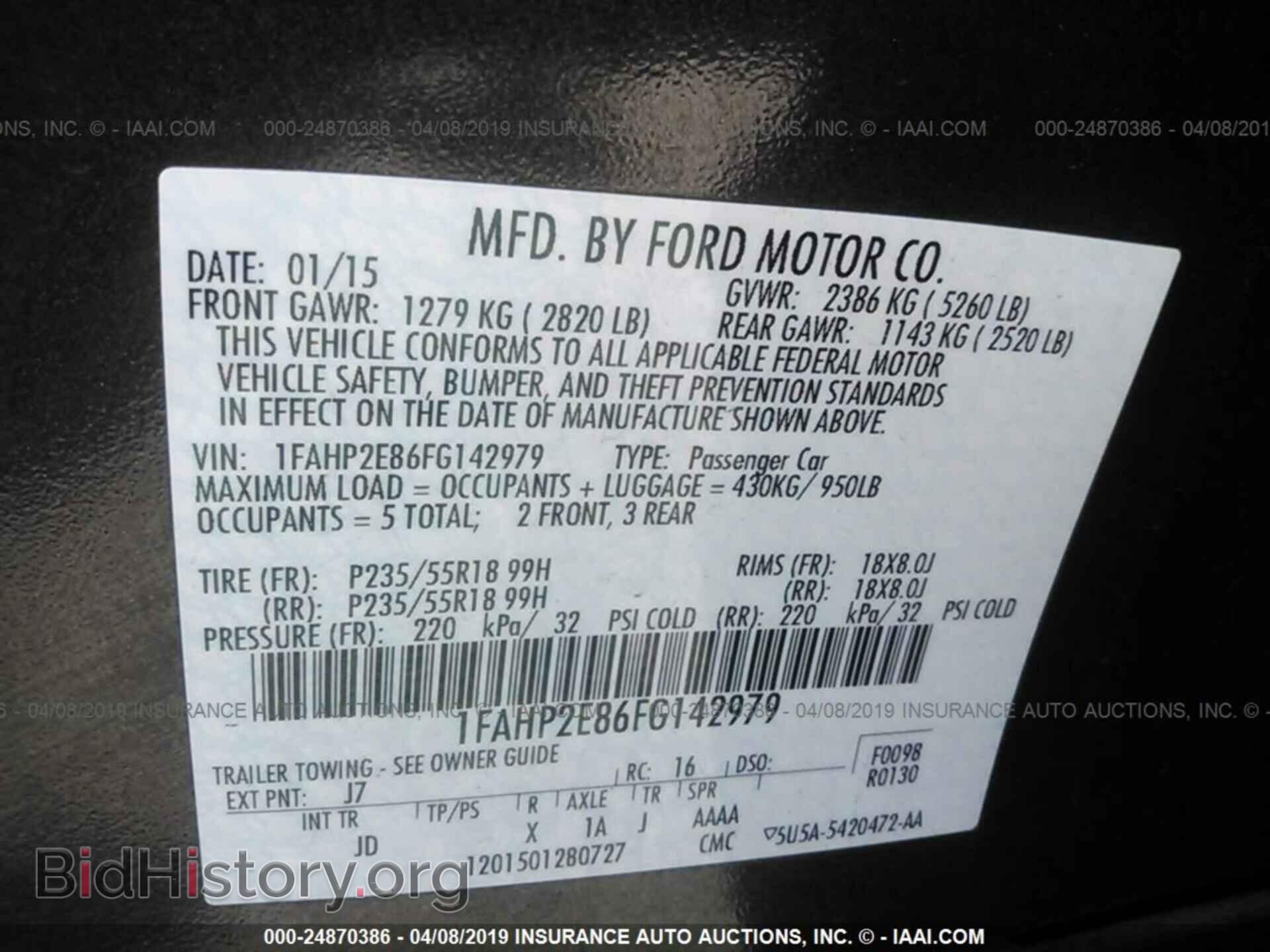 2015 FORD TAURUS - VIN: 1FAHP2E86FG142979 - Photo 9