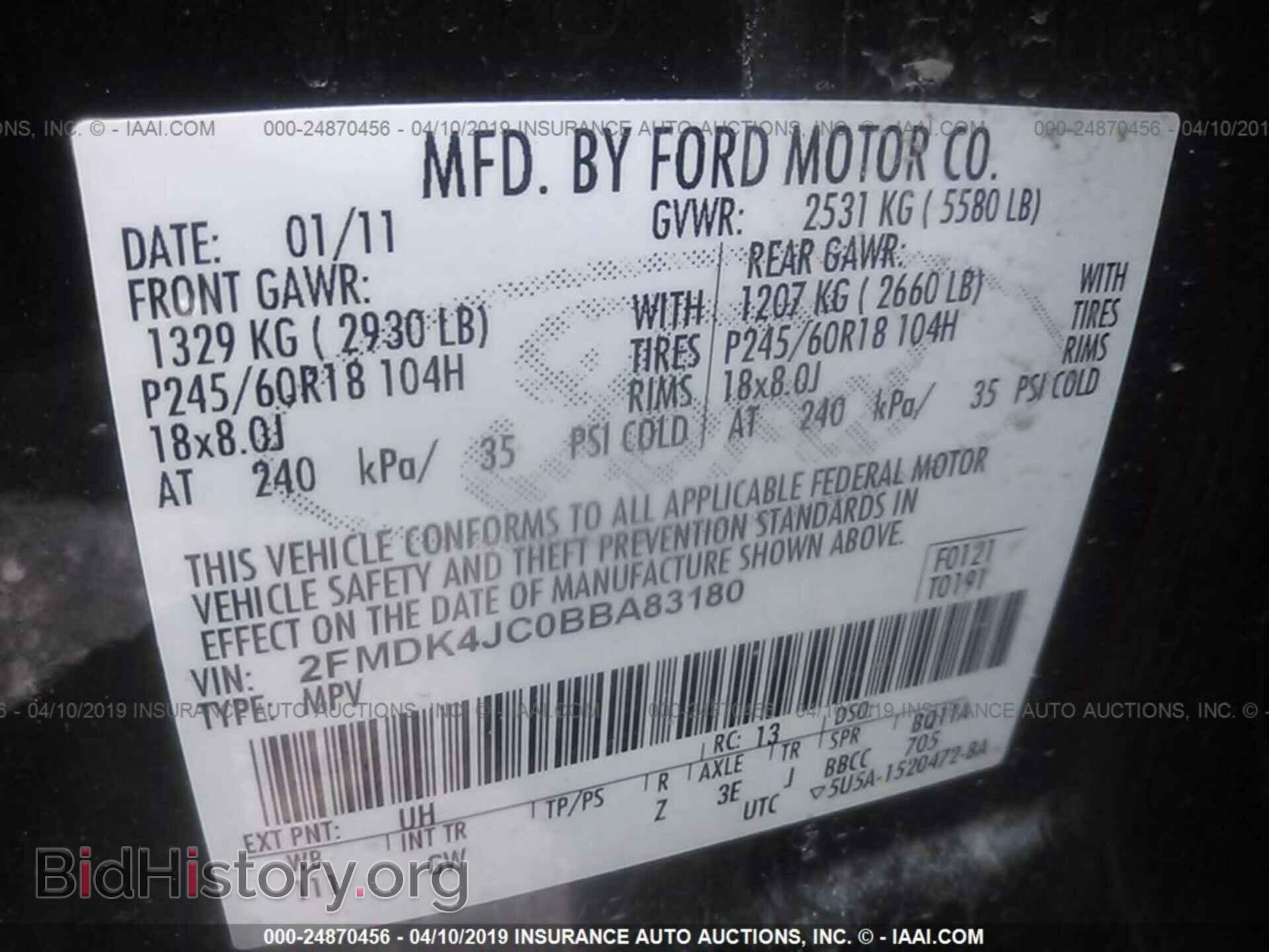 2011 FORD EDGE - VIN: 2FMDK4JC0BBA83180 - Фото 9