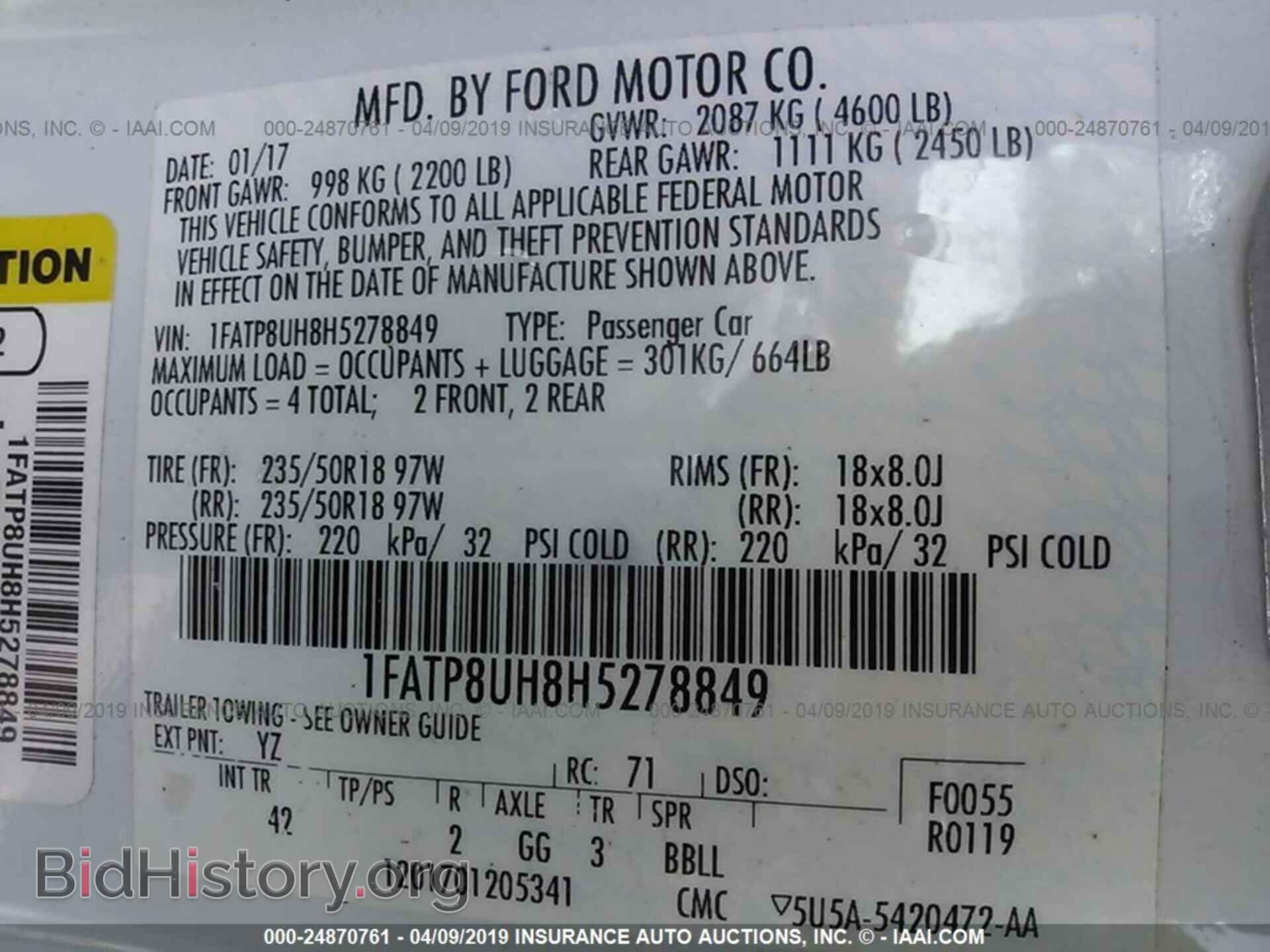 2017 FORD MUSTANG - VIN: 1FATP8UH8H5278849 - Фото 9