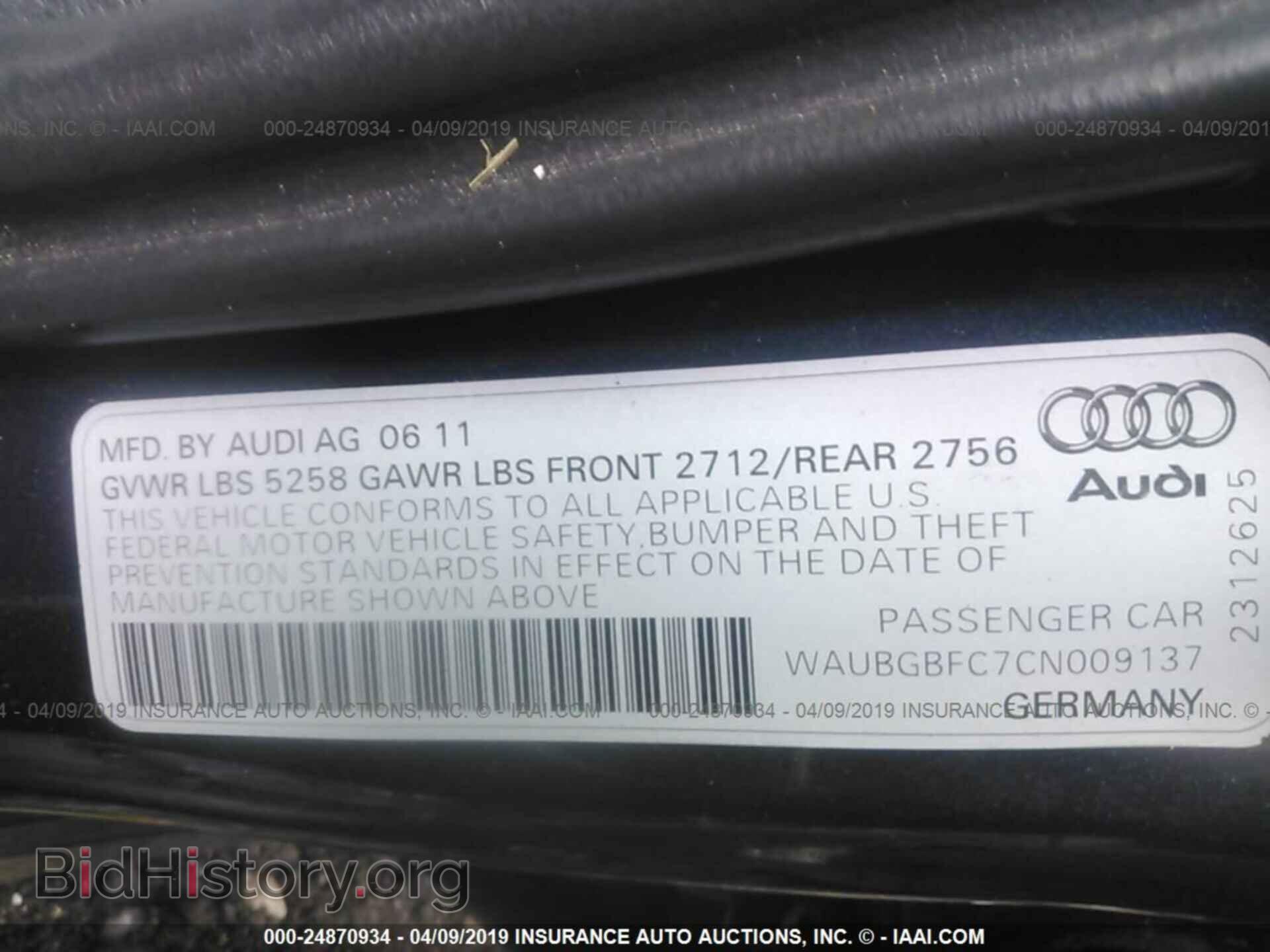 2012 AUDI A6 - VIN: WAUBGBFC7CN009137 - Фото 9