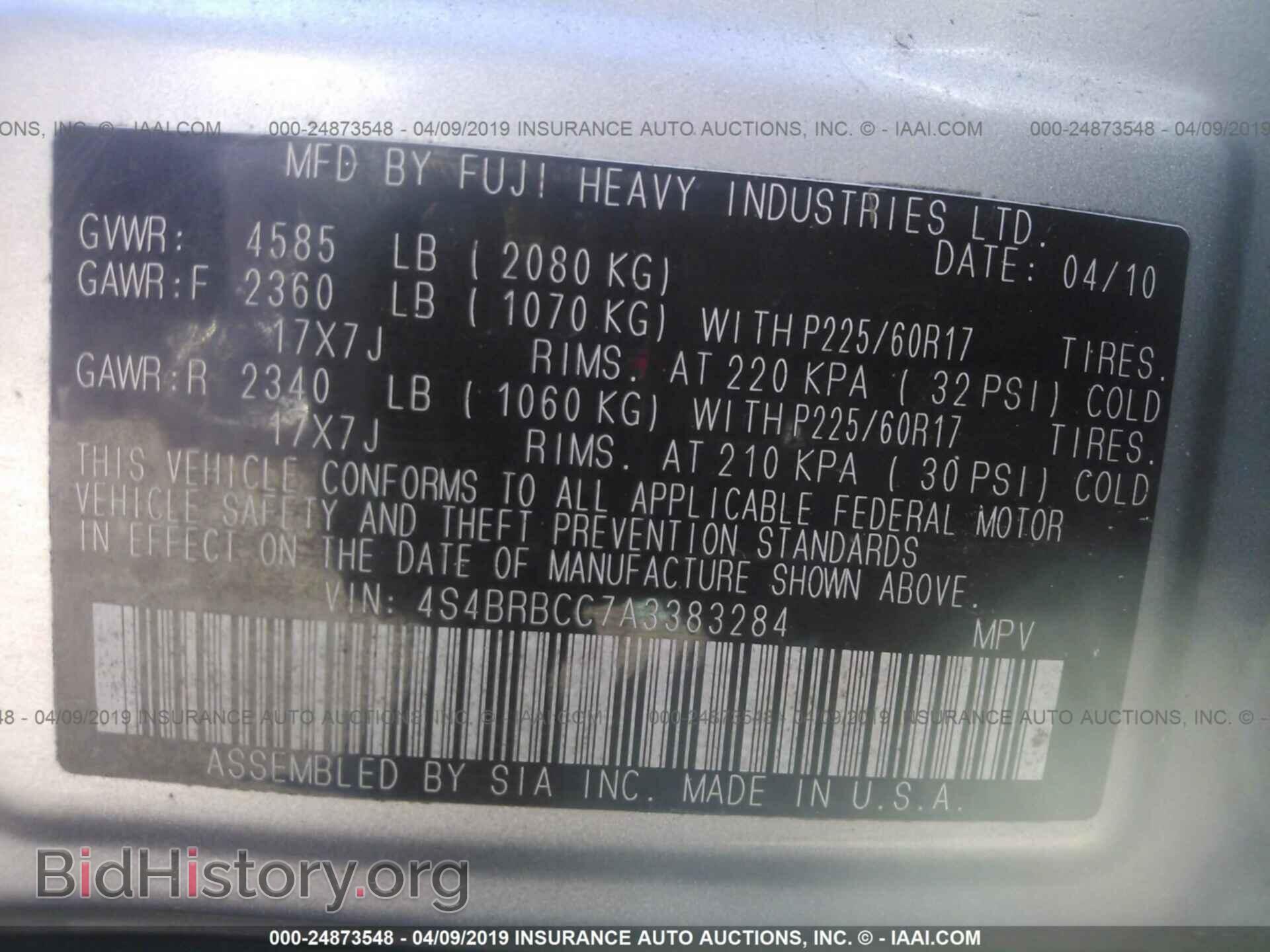 2010 SUBARU OUTBACK - VIN: 4S4BRBCC7A3383284 - Photo 9