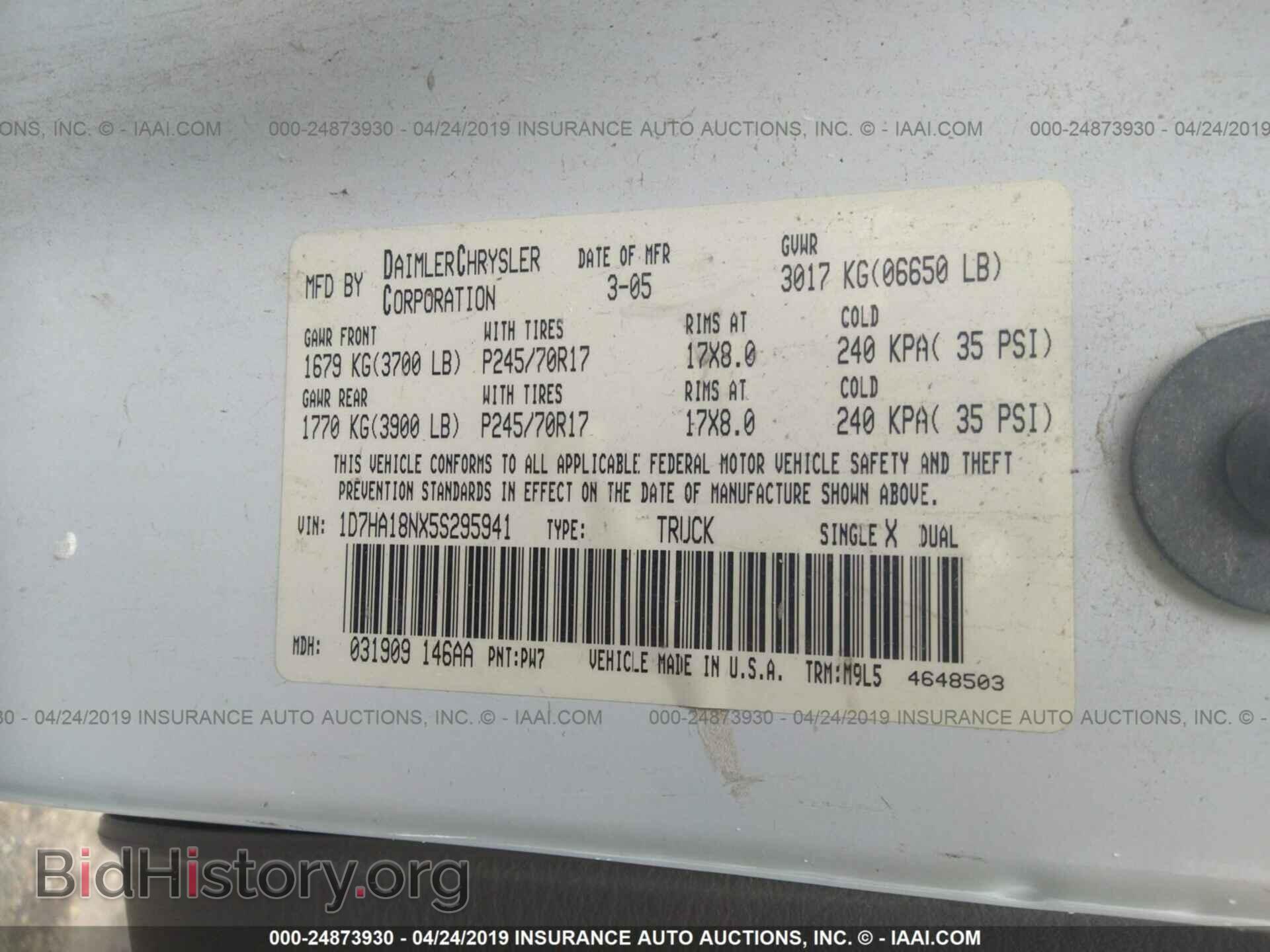 2005 DODGE RAM 1500 - VIN: 1D7HA18NX5S295941 - Фото 9