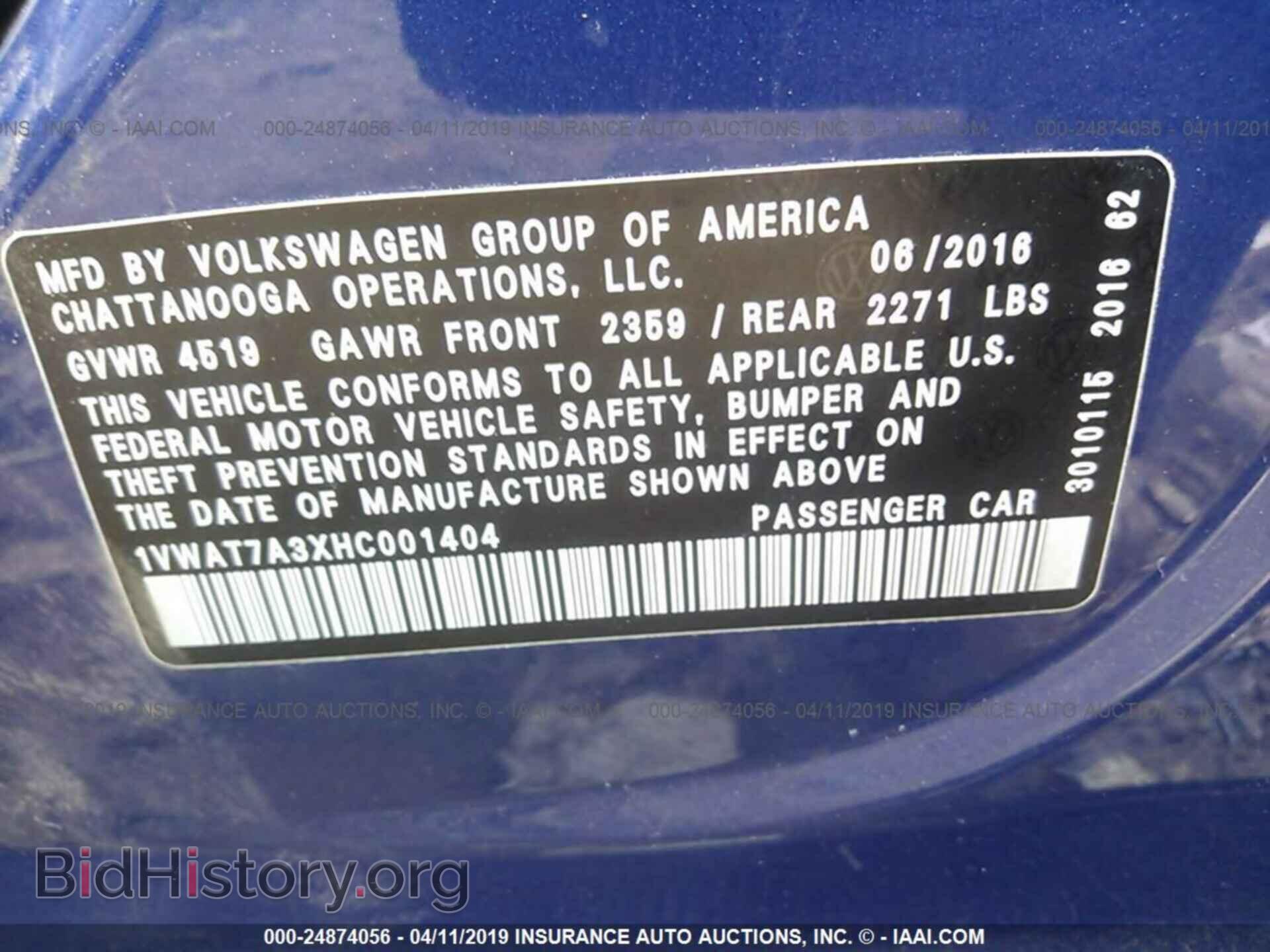 2017 VOLKSWAGEN PASSAT - VIN: 1VWAT7A3XHC001404 - Фото 9