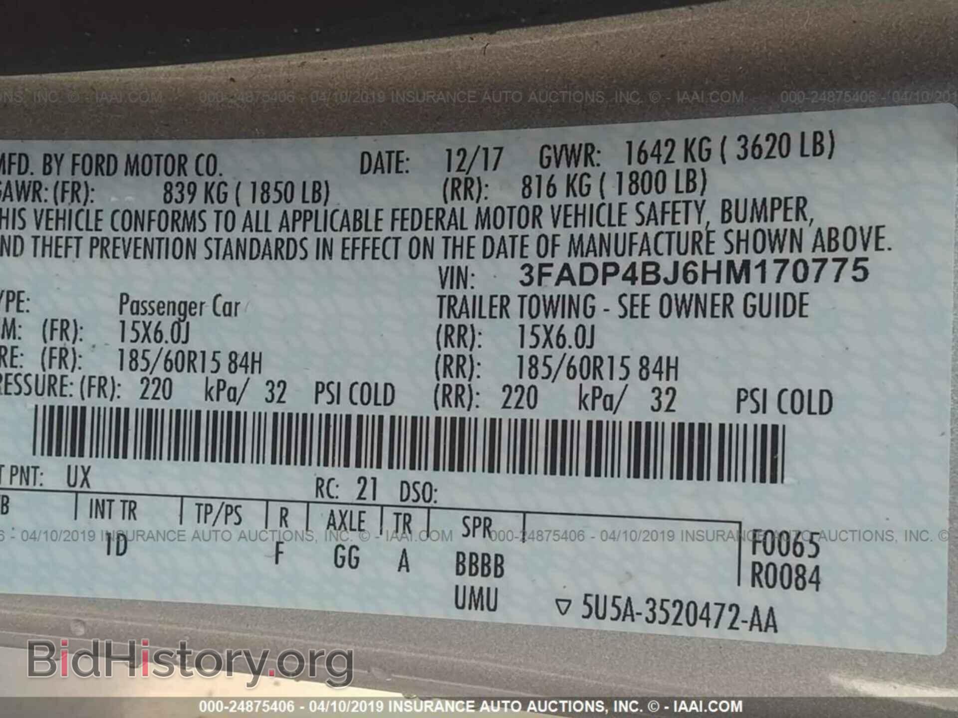2017 FORD FIESTA - VIN: 3FADP4BJ6HM170775 - Фото 9