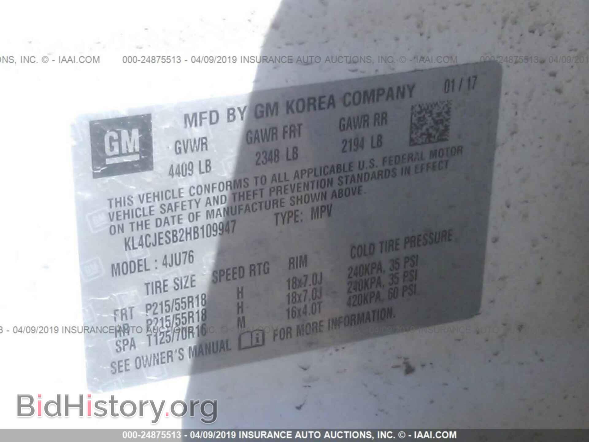 2017 BUICK ENCORE - VIN: KL4CJESB2HB109947 - Фото 9