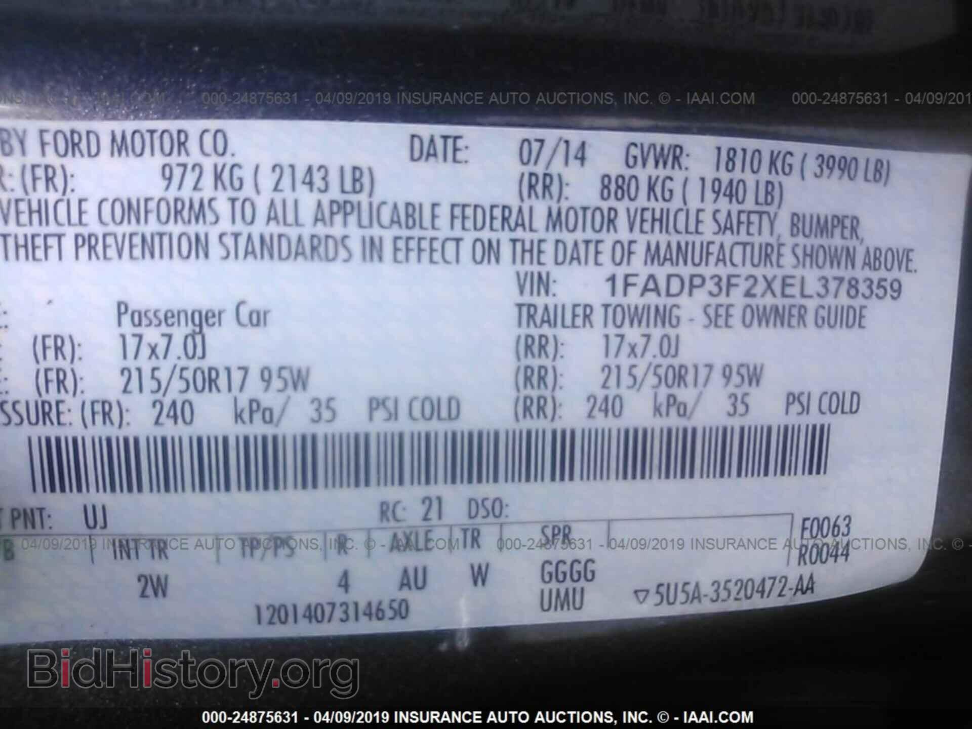 2014 FORD FOCUS - VIN: 1FADP3F2XEL378359 - Фото 9