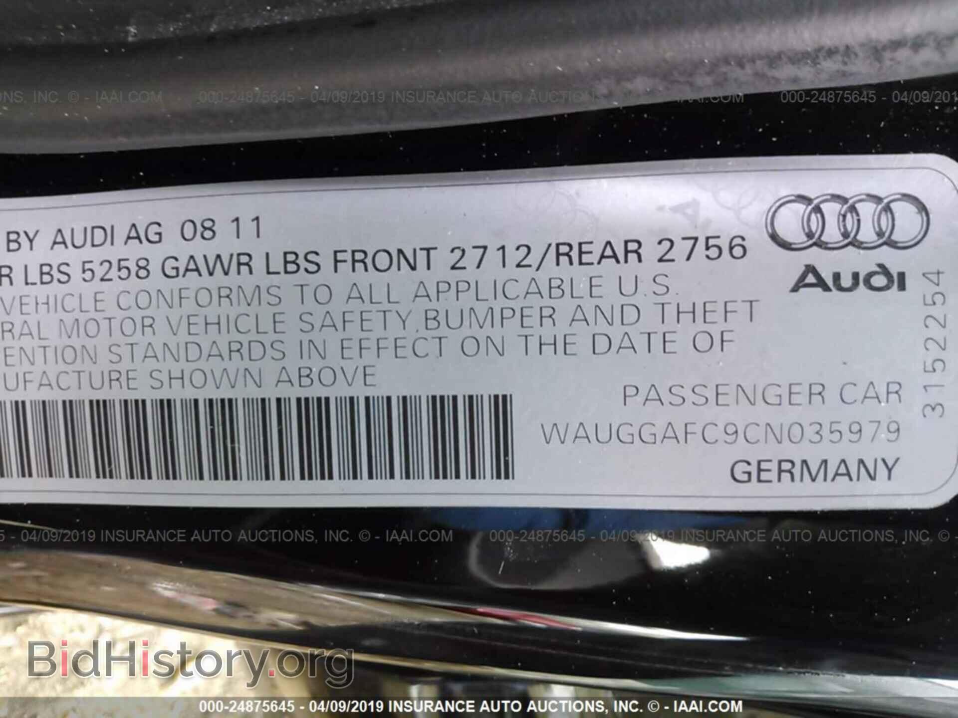2012 AUDI A6 - VIN: WAUGGAFC9CN035979 - Фото 9