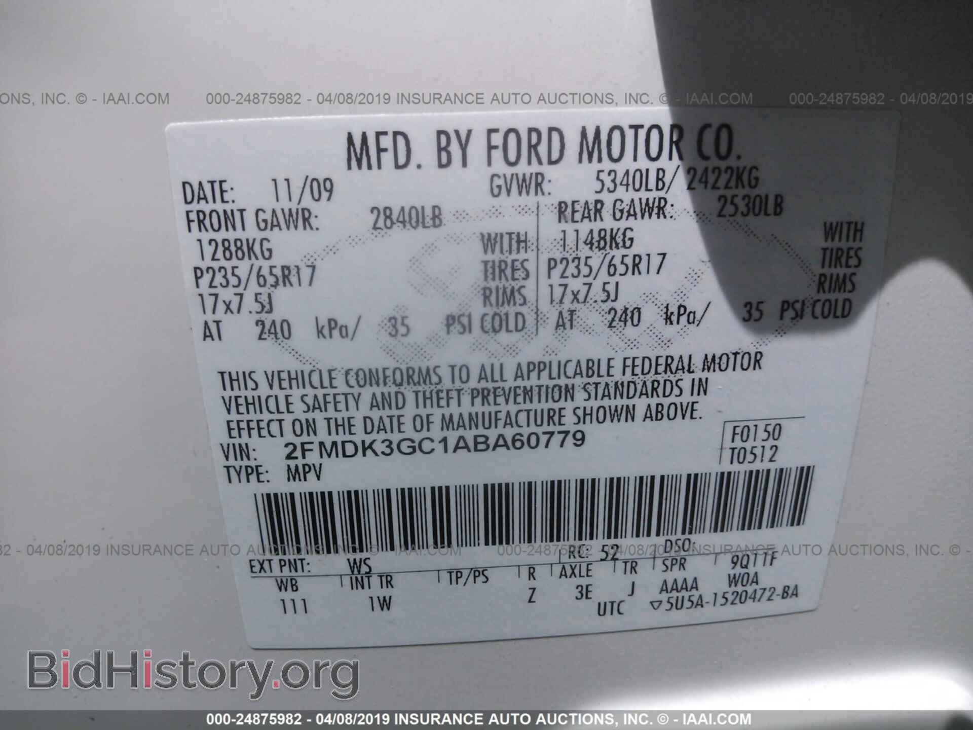 2010 FORD EDGE - VIN: 2FMDK3GC1ABA60779 - Фото 9