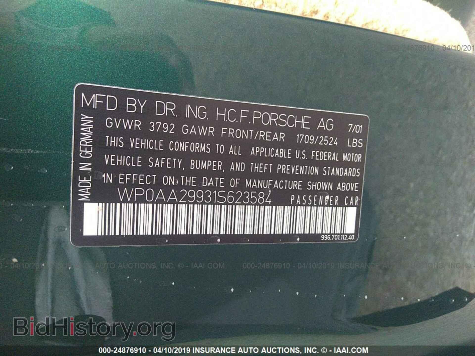 2001 PORSCHE 911 - VIN: WP0AA29931S623584 - Фото 9
