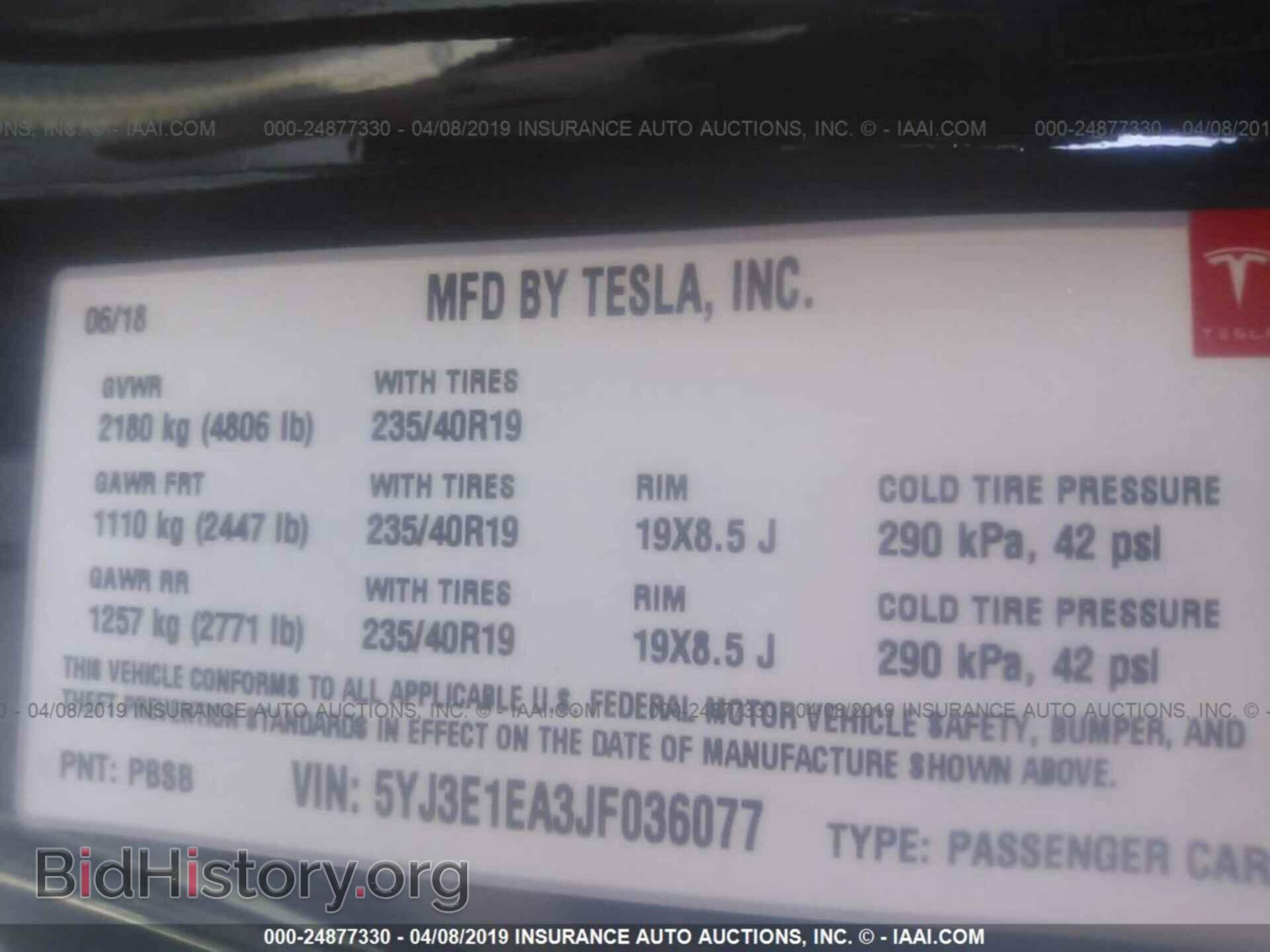 2018 TESLA MODEL 3 - VIN: 5YJ3E1EA3JF036077 - Фото 9