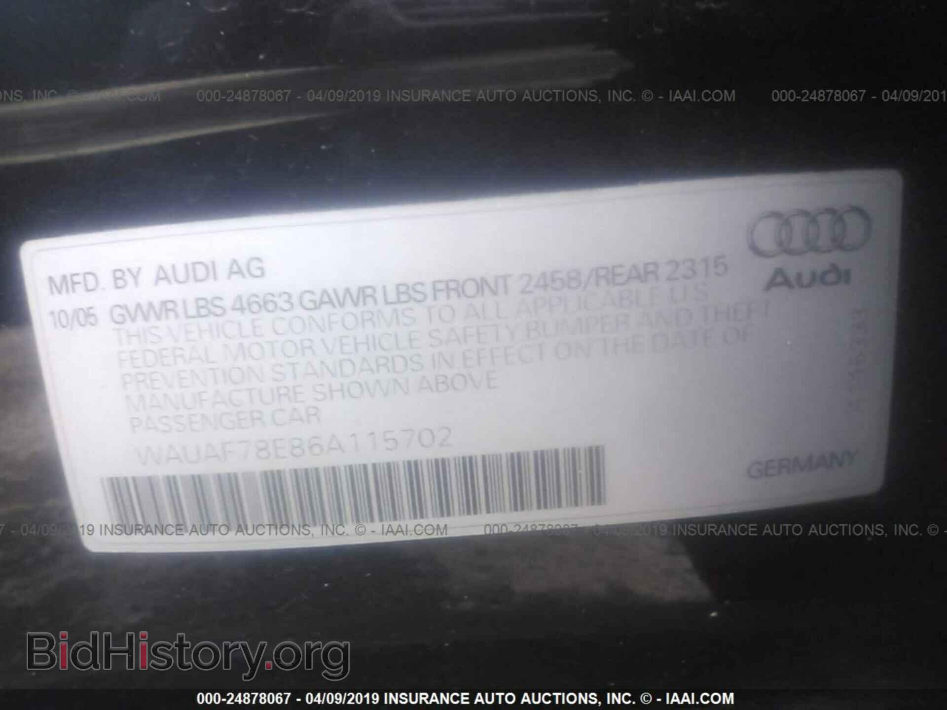 2006 AUDI A4 - VIN: WAUAF78E86A115702 - Фото 9