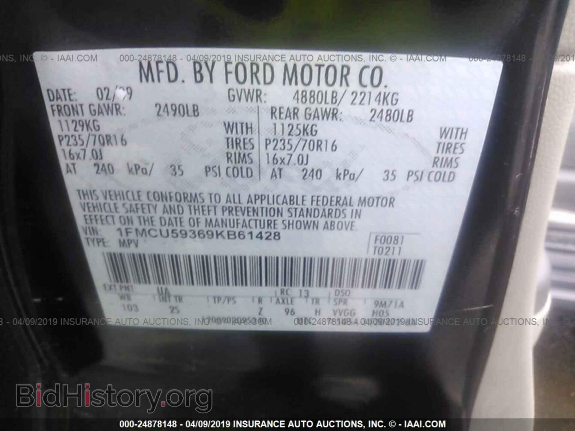 2009 FORD ESCAPE - VIN: 1FMCU59369KB61428 - Фото 9