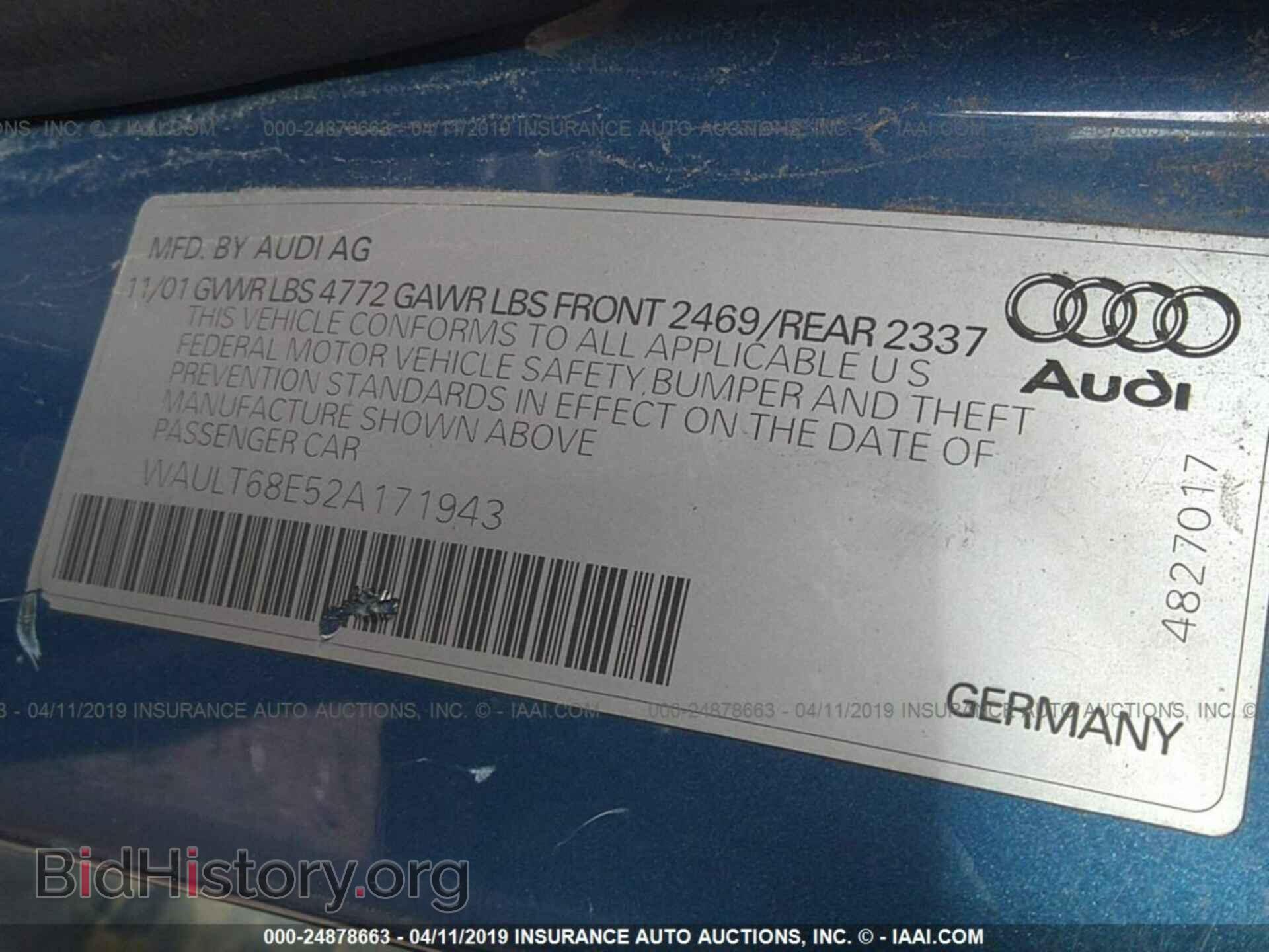 2002 AUDI A4 - VIN: WAULT68E52A171943 - Photo 9