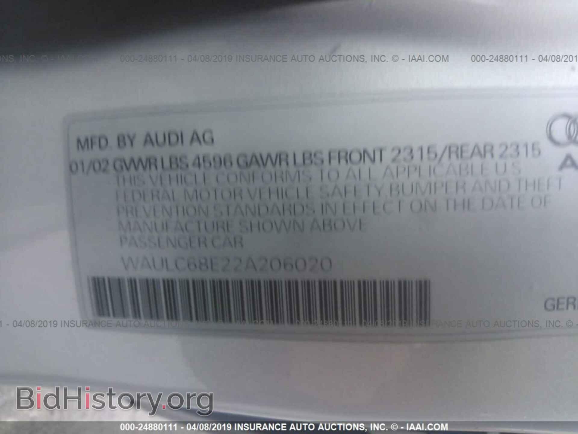 2002 AUDI A4 - VIN: WAULC68E22A206020 - Фото 9