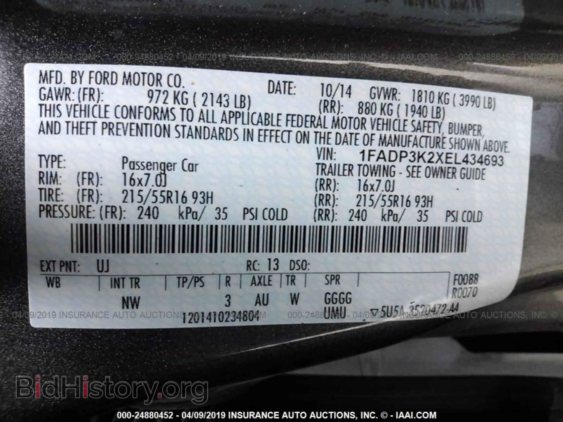 2014 FORD FOCUS - VIN: 1FADP3K2XEL434693 - Фото 9