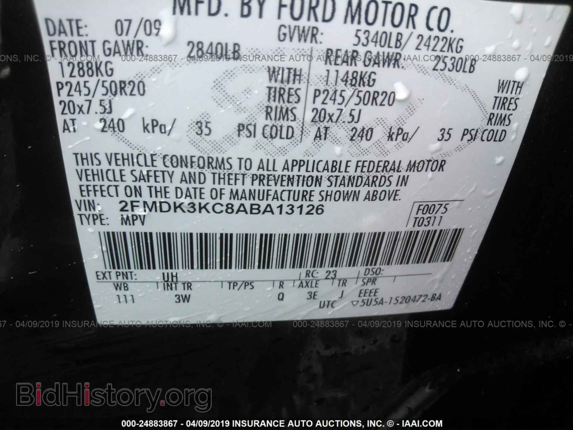 2010 FORD EDGE - VIN: 2FMDK3KC8ABA13126 - Фото 9