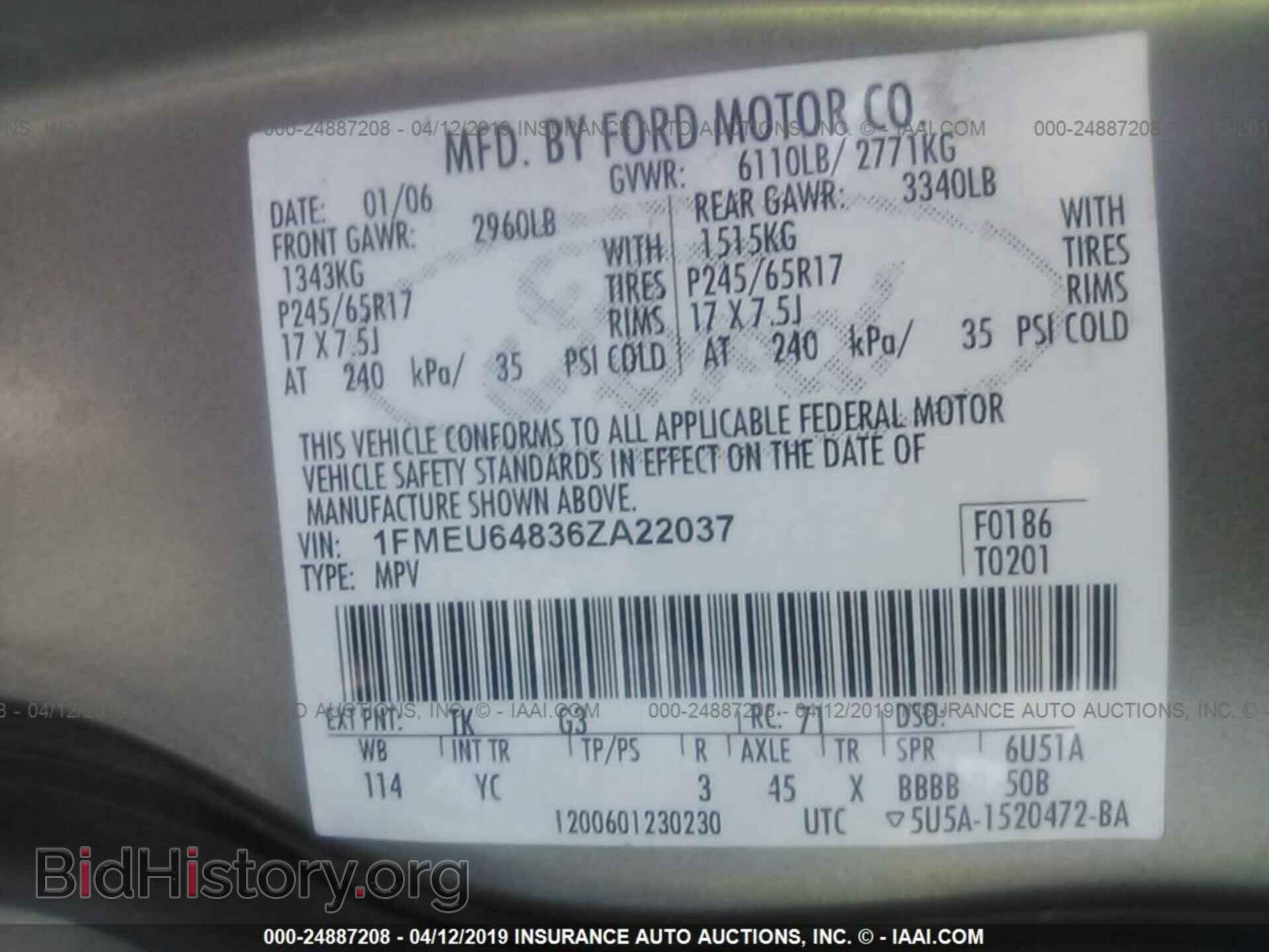 2006 FORD EXPLORER - VIN: 1FMEU64836ZA22037 - Фото 9