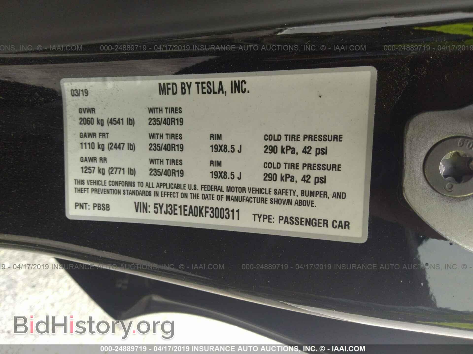 2019 TESLA MODEL 3 - VIN: 5YJ3E1EA0KF300311 - Фото 9