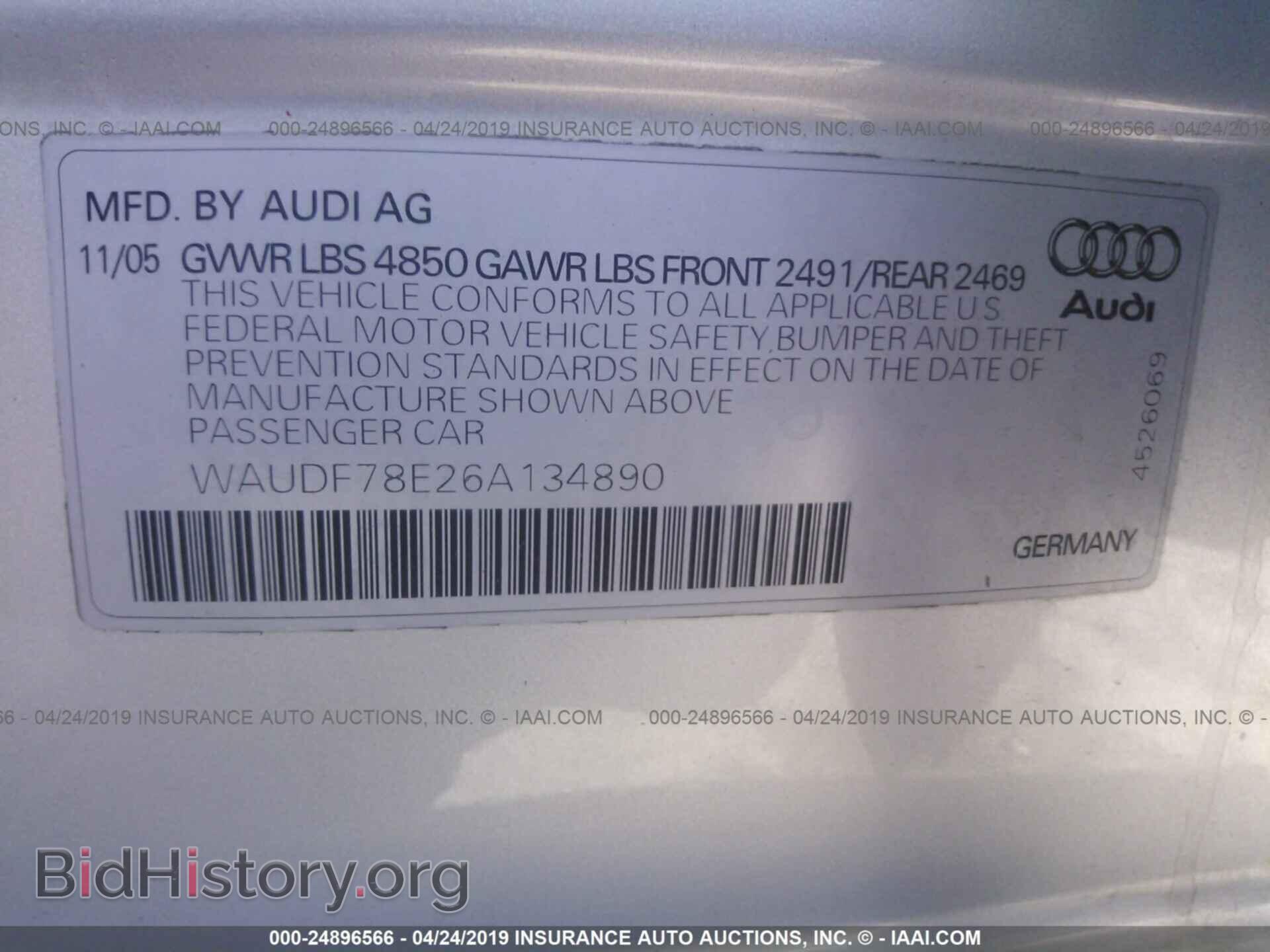 2006 AUDI A4 - VIN: WAUDF78E26A134890 - Фото 9