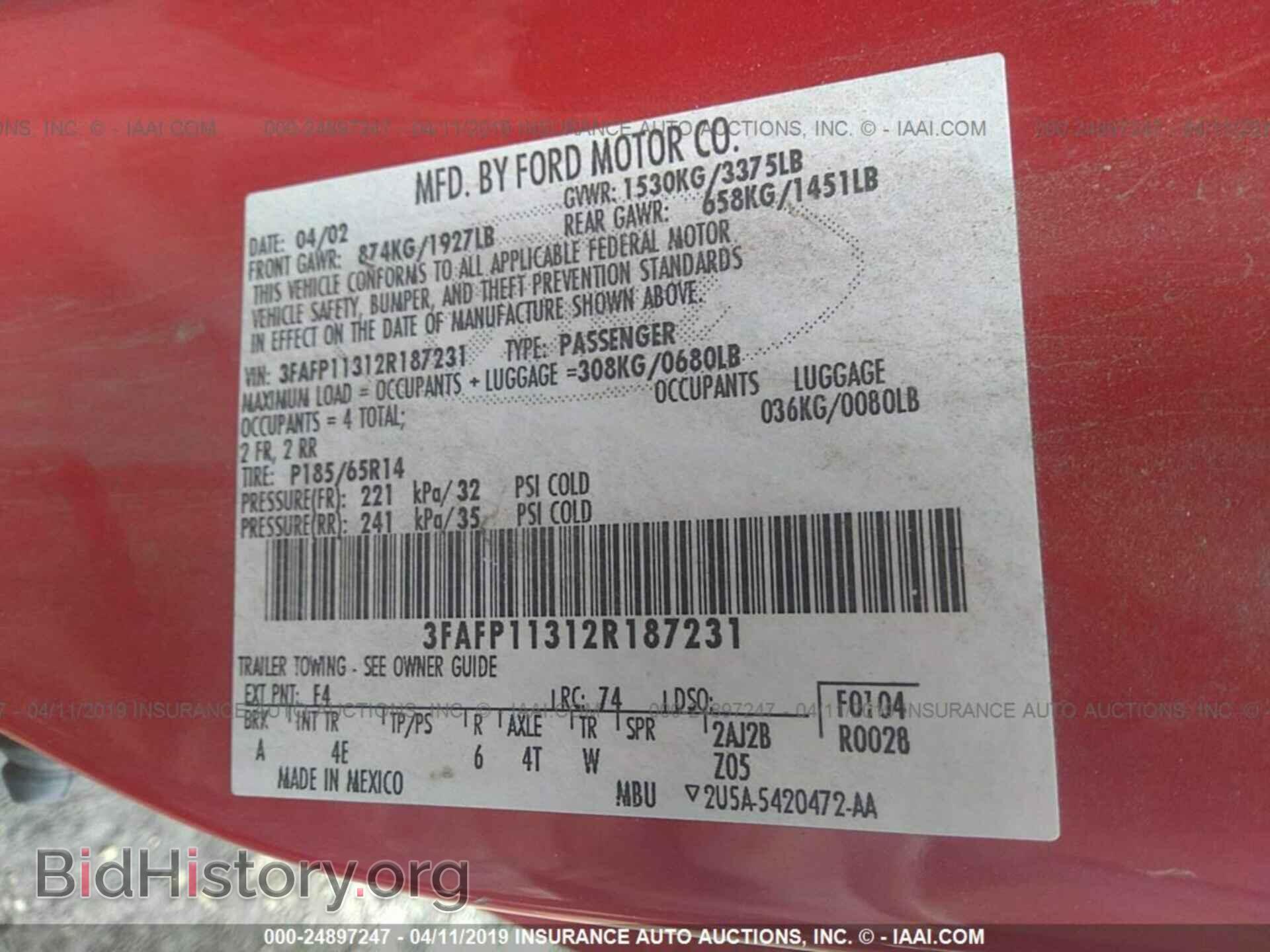 2002 FORD ESCORT - VIN: 3FAFP11312R187231 - Фото 9