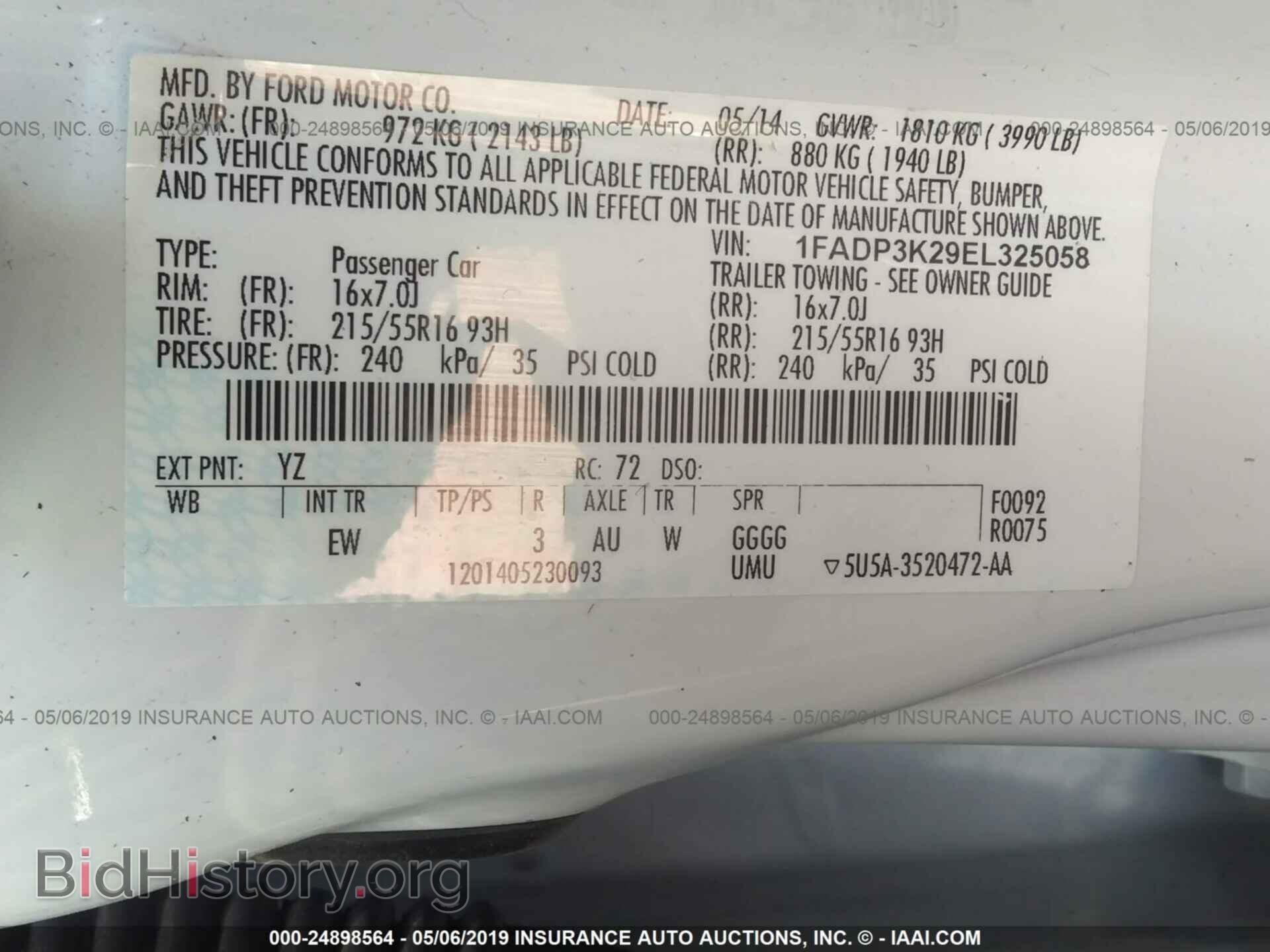 2014 FORD FOCUS - VIN: 1FADP3K29EL325058 - Фото 9