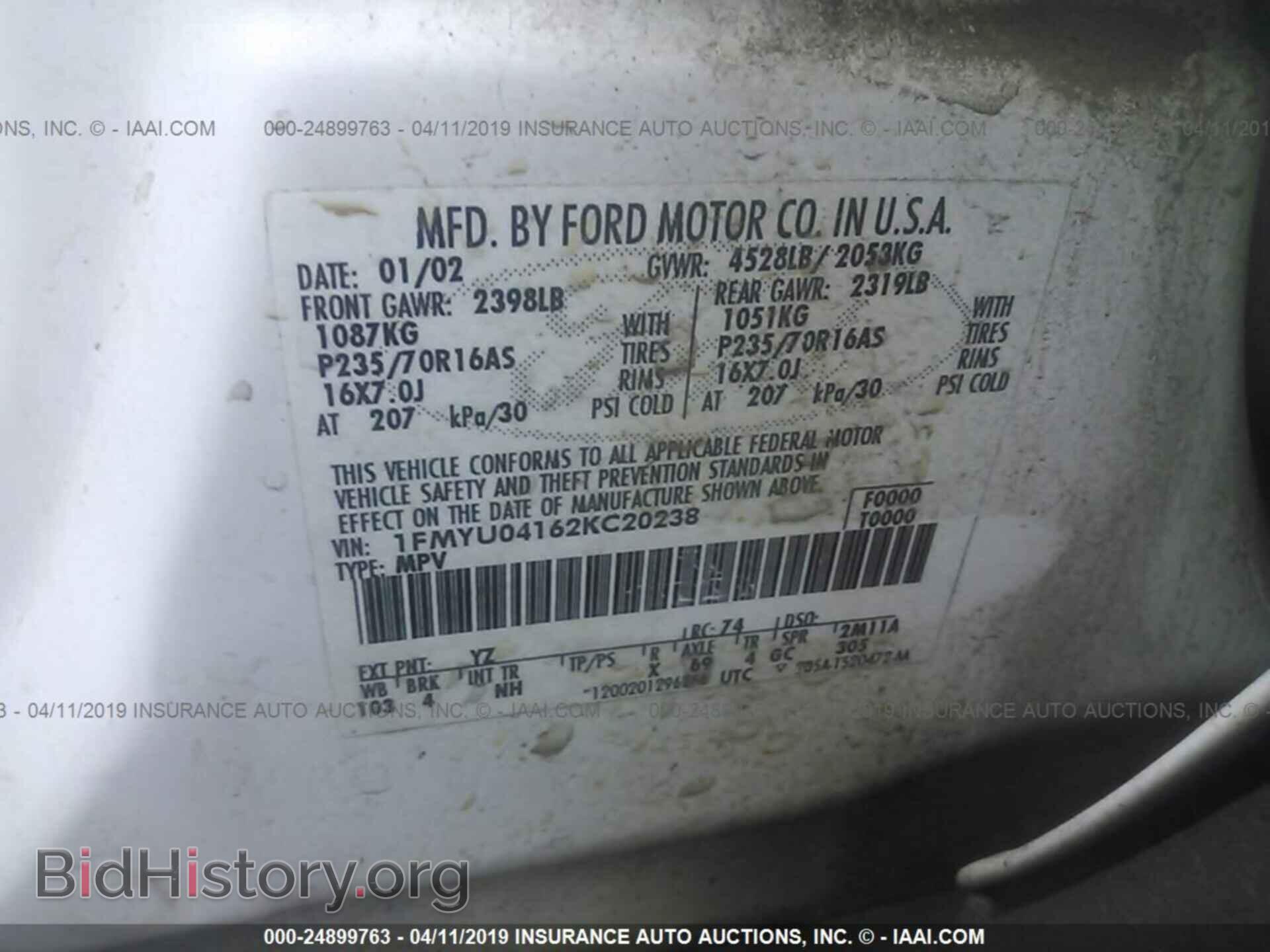 2002 FORD ESCAPE - VIN: 1FMYU04162KC20238 - Фото 9