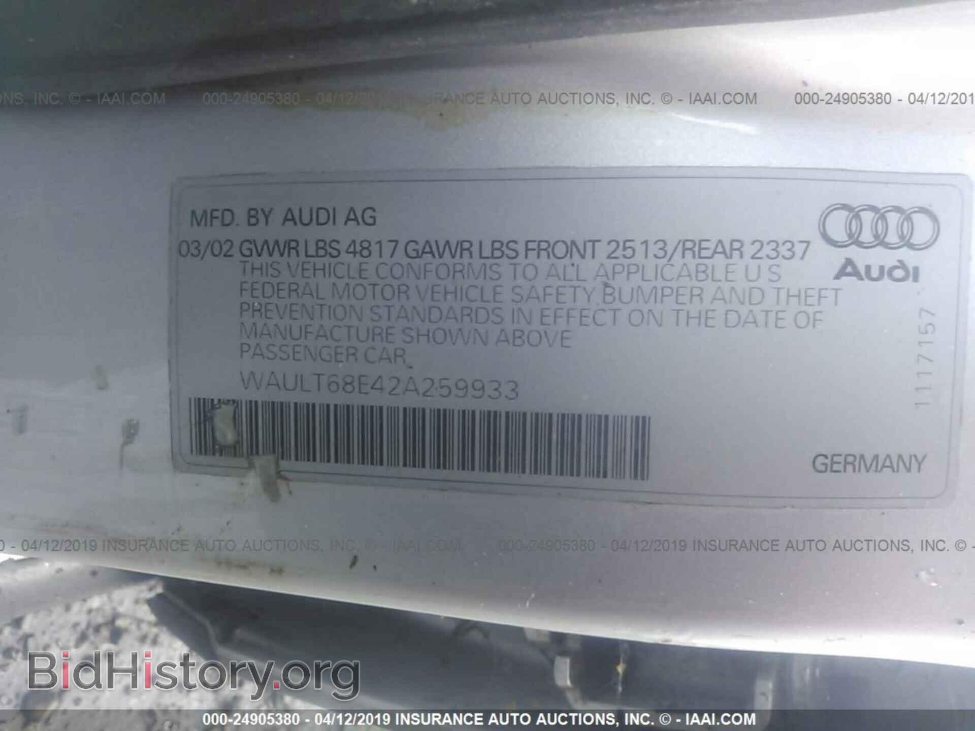 2002 AUDI A4 - VIN: WAULT68E42A259933 - Photo 9