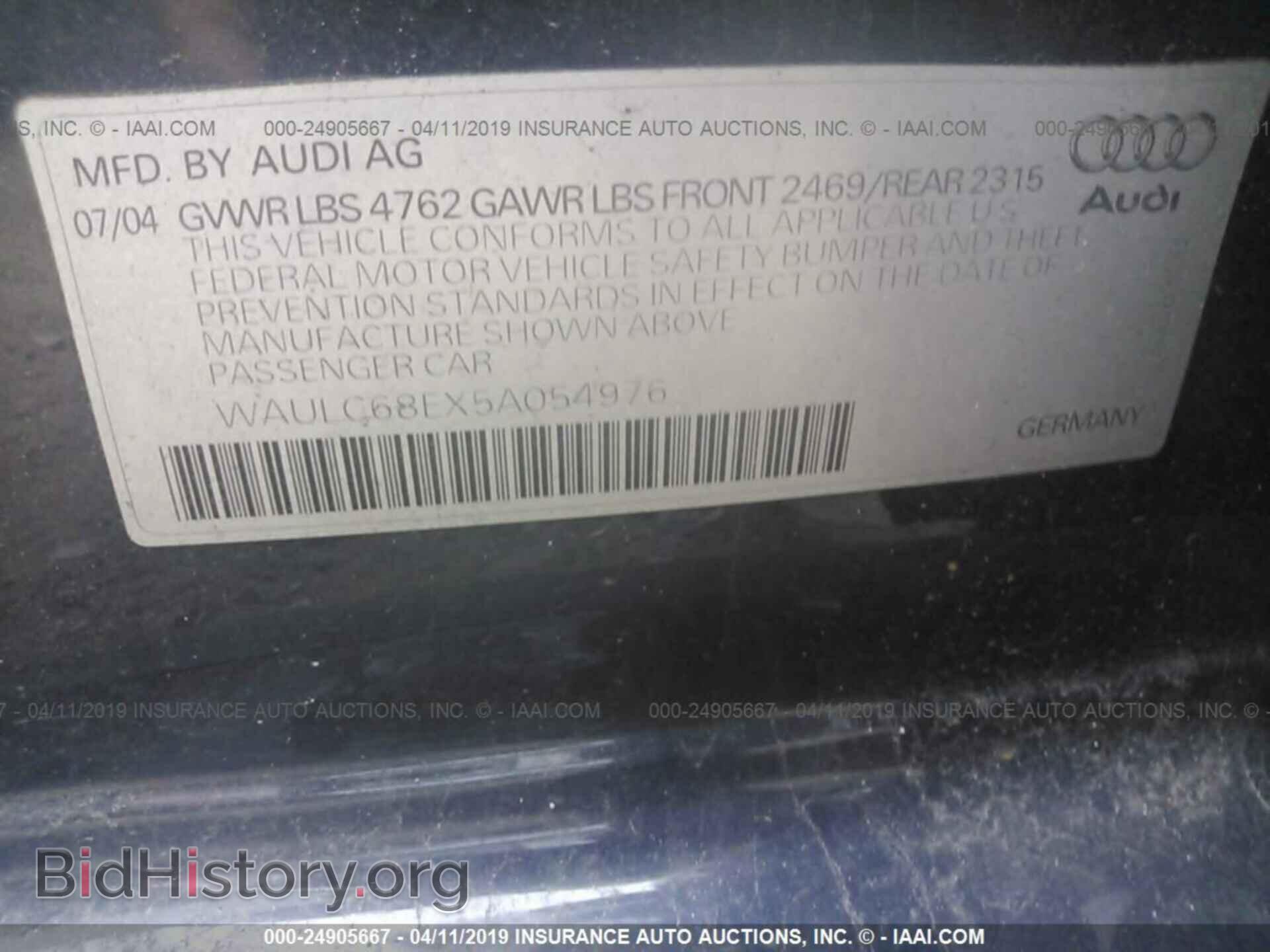 2005 AUDI A4 - VIN: WAULC68EX5A054976 - Фото 9