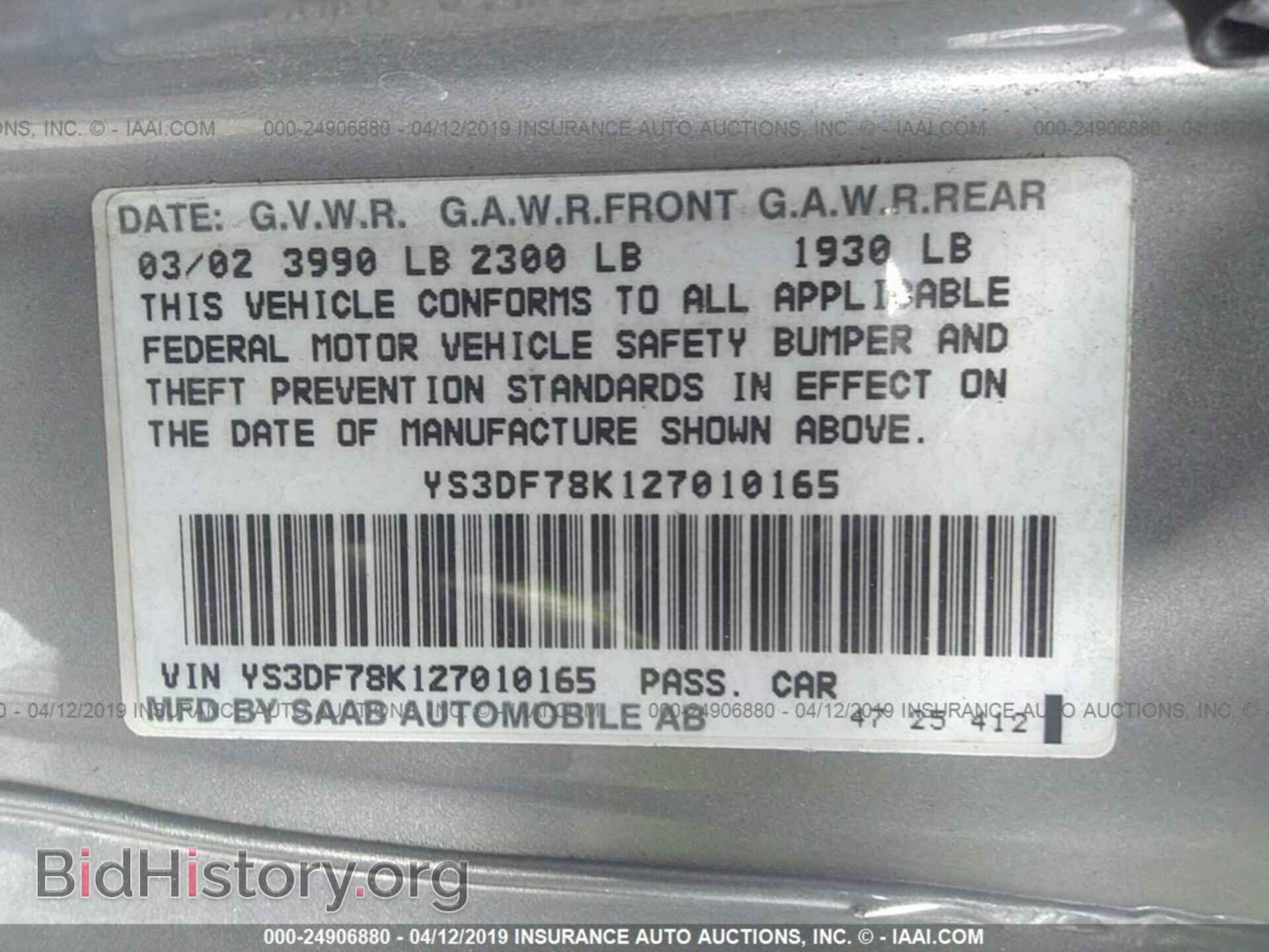 2002 SAAB 9-3 - VIN: YS3DF78K127010165 - Фото 9