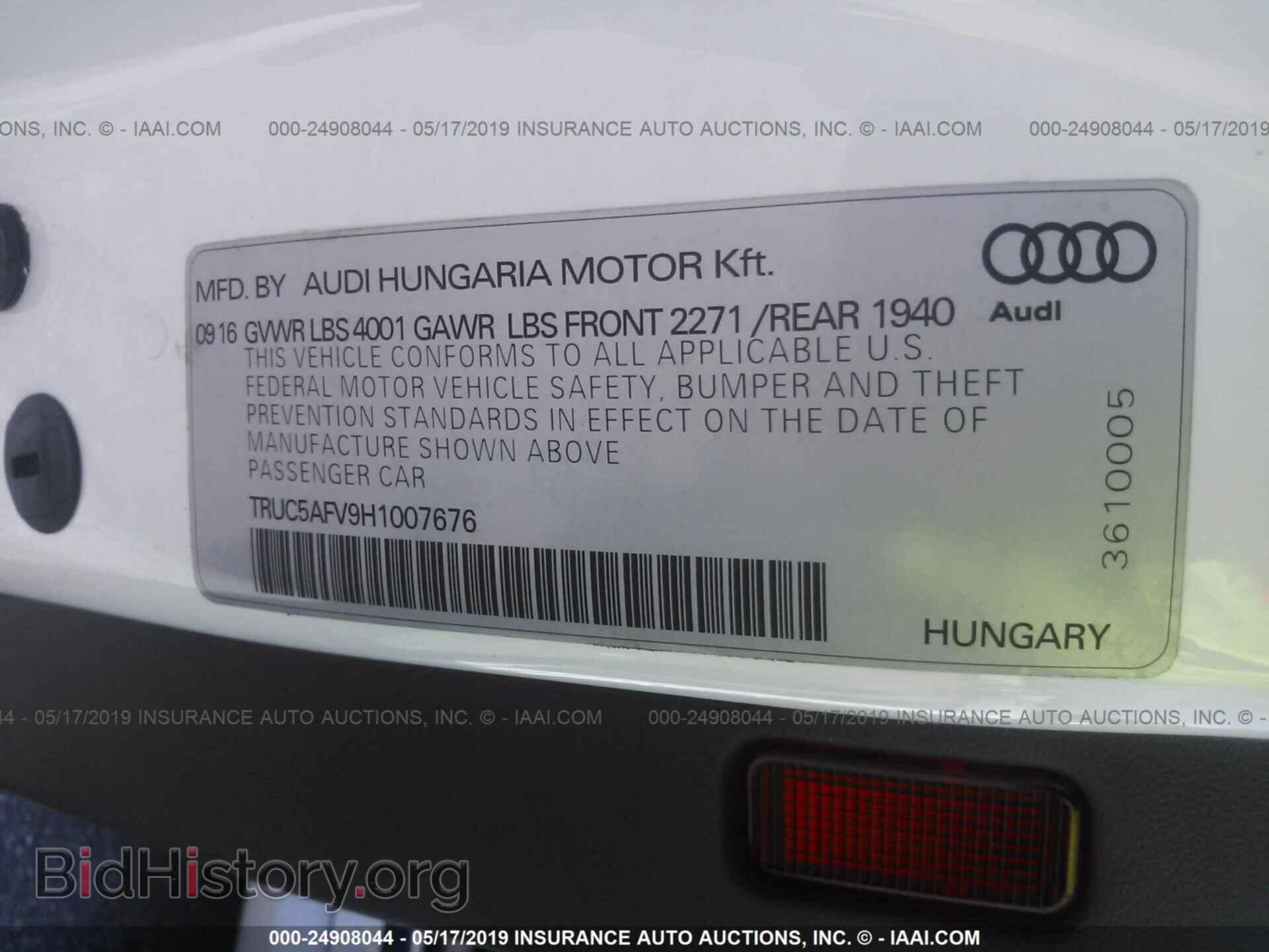 2017 AUDI TT - VIN: TRUC5AFV9H1007676 - Photo 9