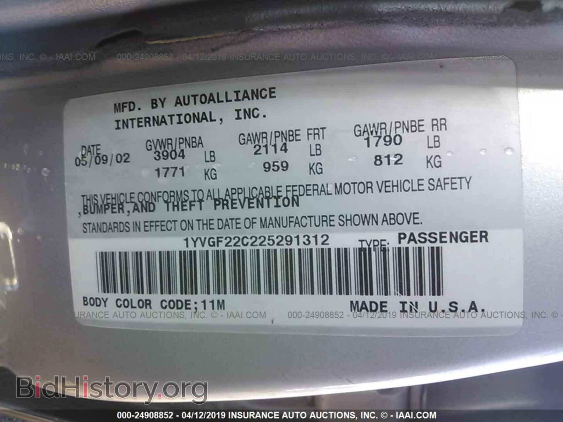 2002 MAZDA 626 - VIN: 1YVGF22C225291312 - Фото 9