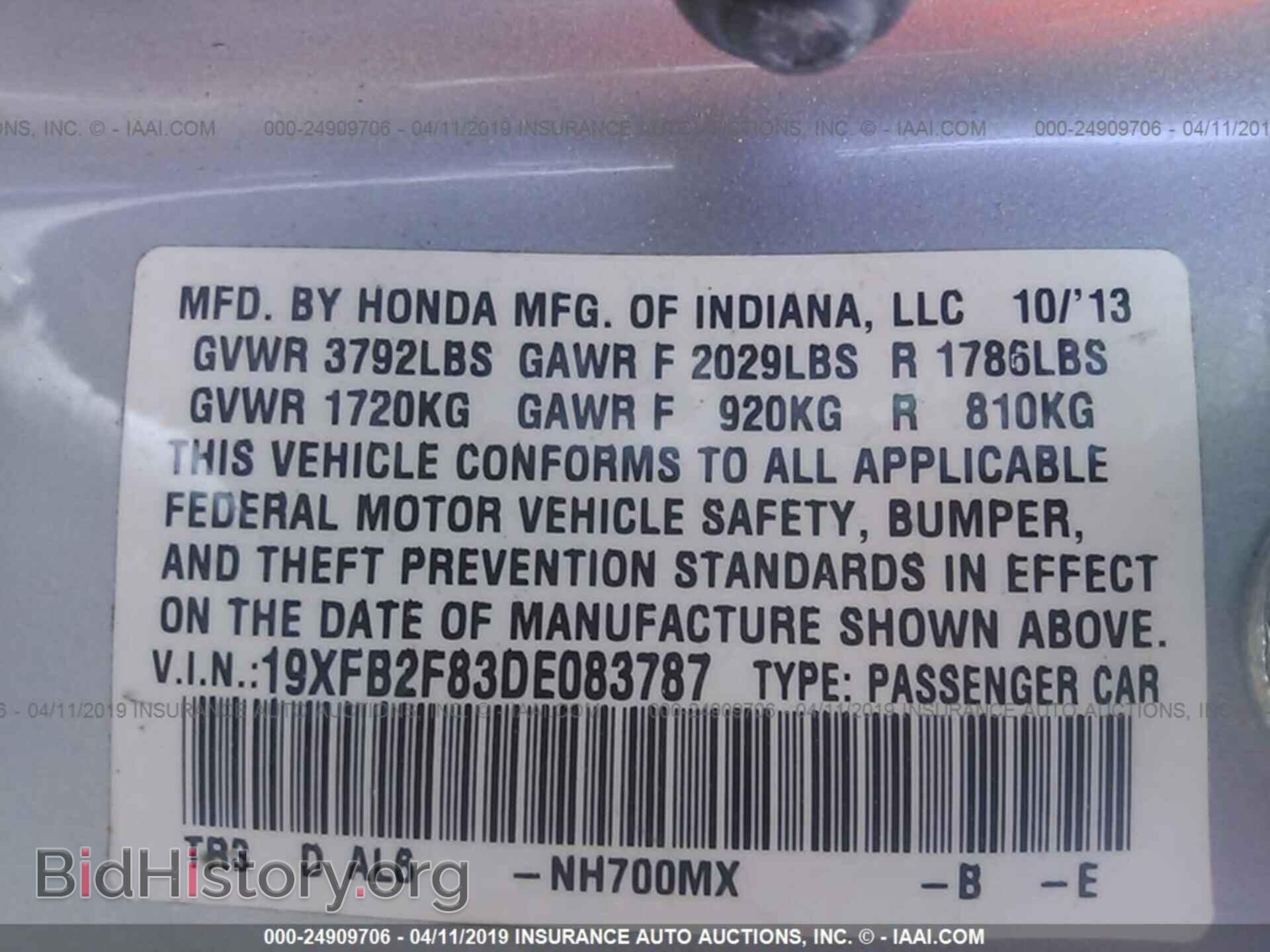 2013 HONDA CIVIC - VIN: 19XFB2F83DE083787 - Photo 9