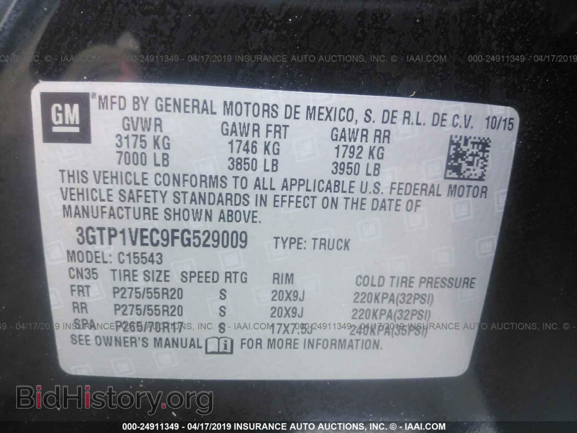 2015 GMC SIERRA - VIN: 3GTP1VEC9FG529009 - Photo 9