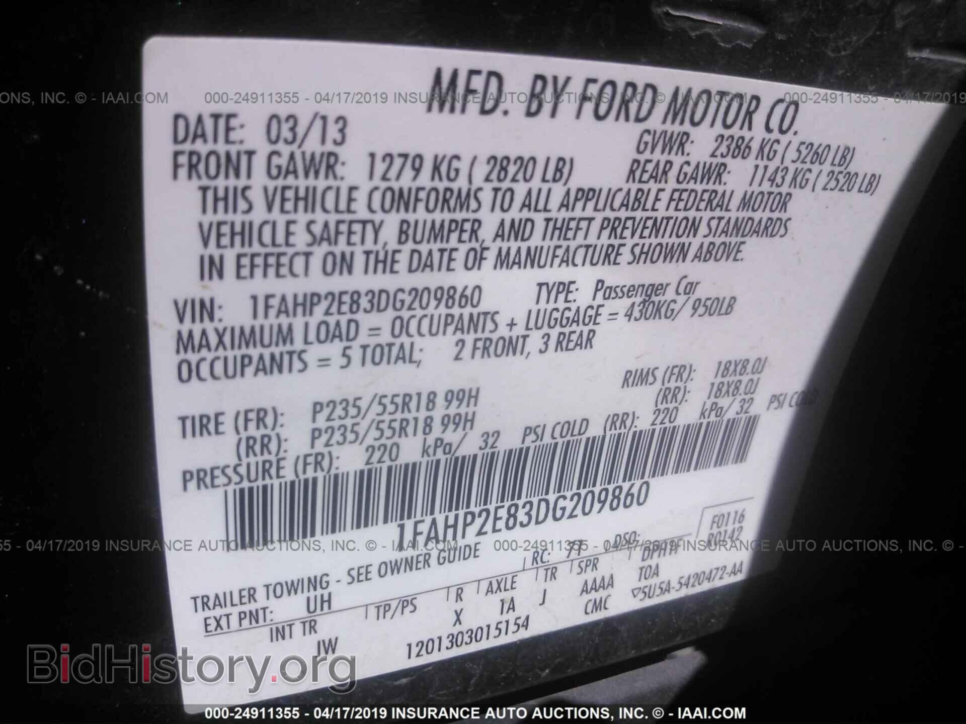 2013 FORD TAURUS - VIN: 1FAHP2E83DG209860 - Фото 9