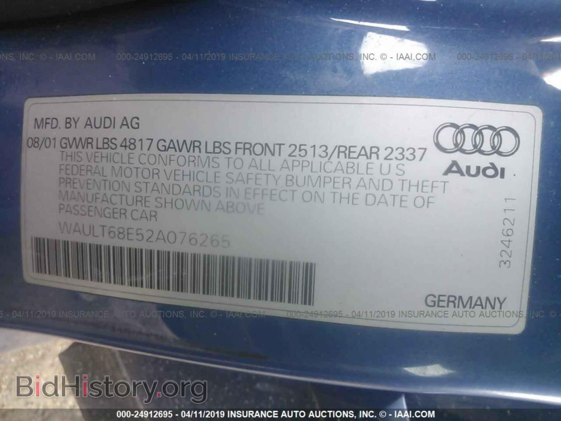 2002 AUDI A4 - VIN: WAULT68E52A076265 - Photo 9