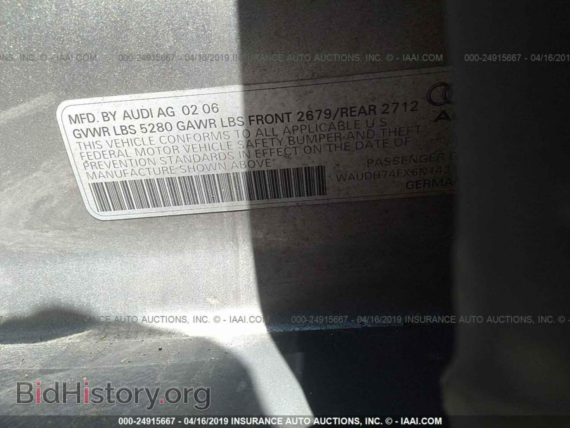 2006 AUDI A6 - VIN: WAUDH74FX6N142110 - Фото 9